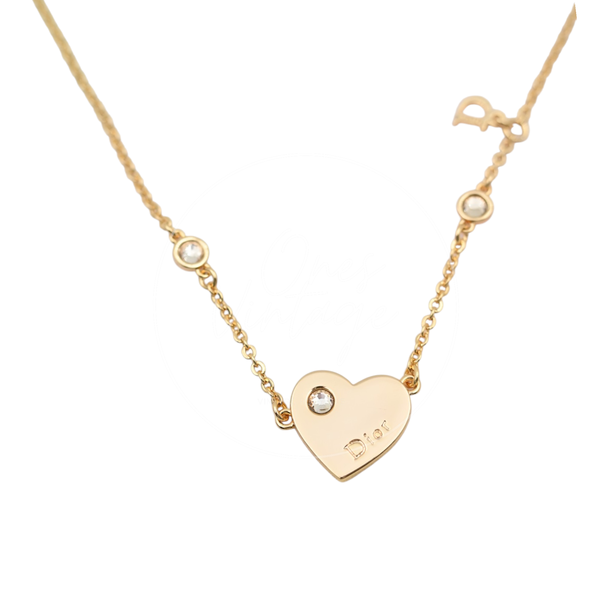 Christian Dior Gold Tone Heart Dior Motif Necklace