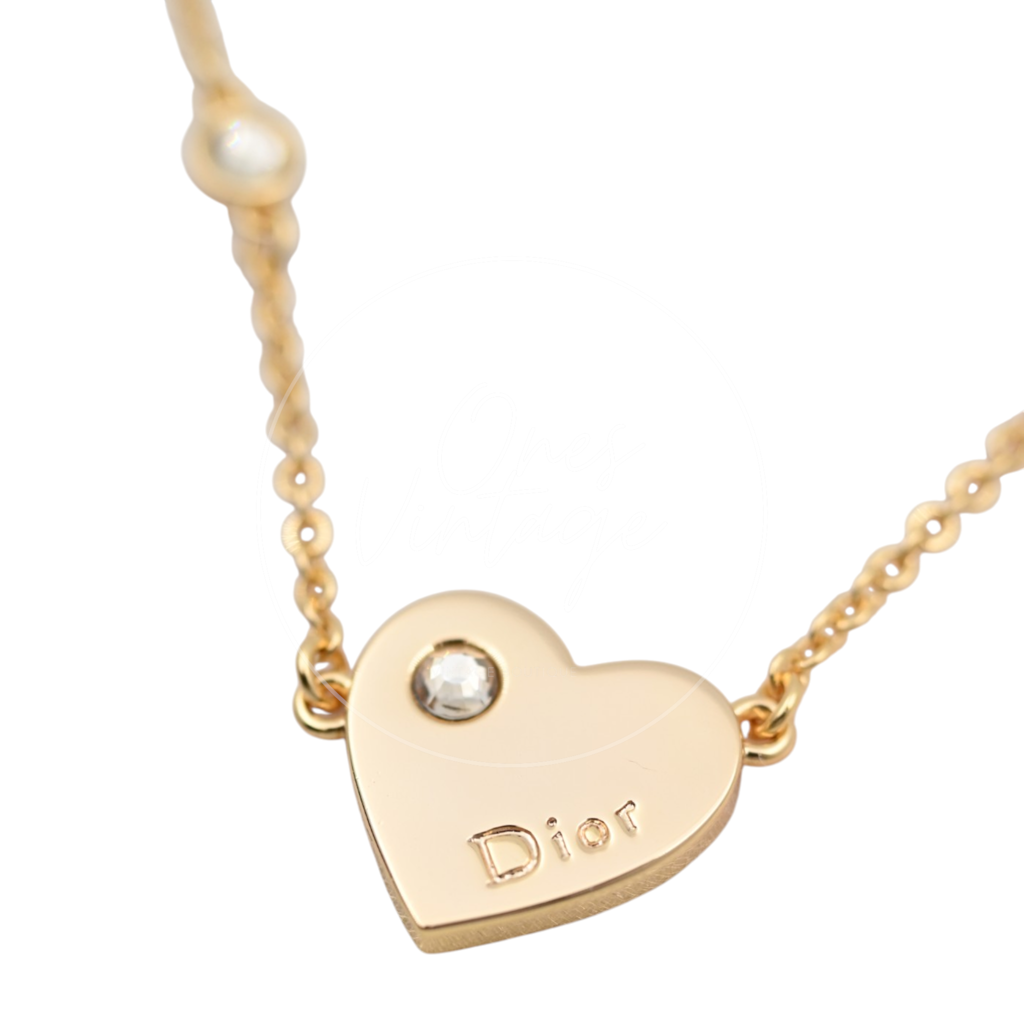 Christian Dior Gold Tone Heart Dior Motif Necklace