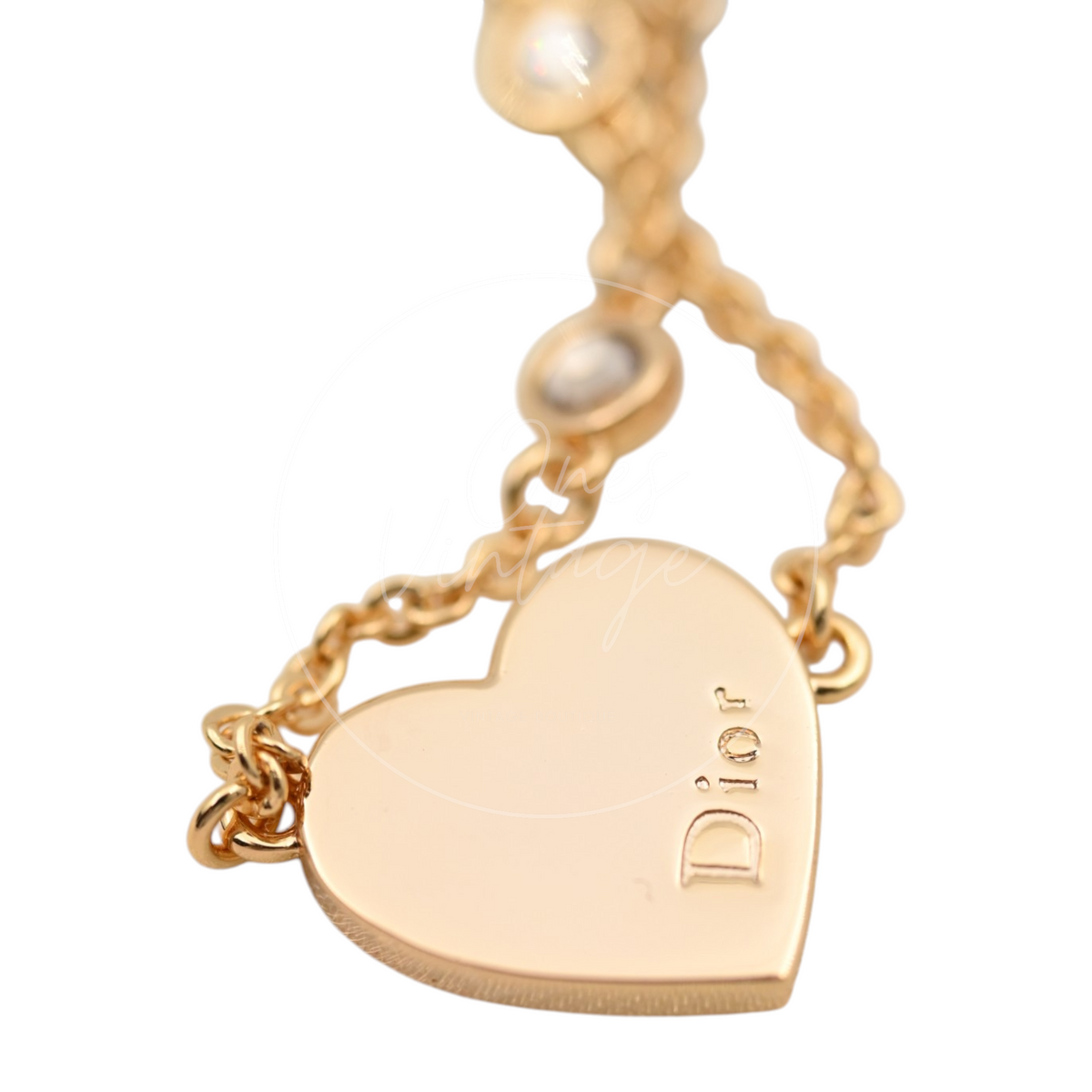 Christian Dior Gold Tone Heart Dior Motif Necklace
