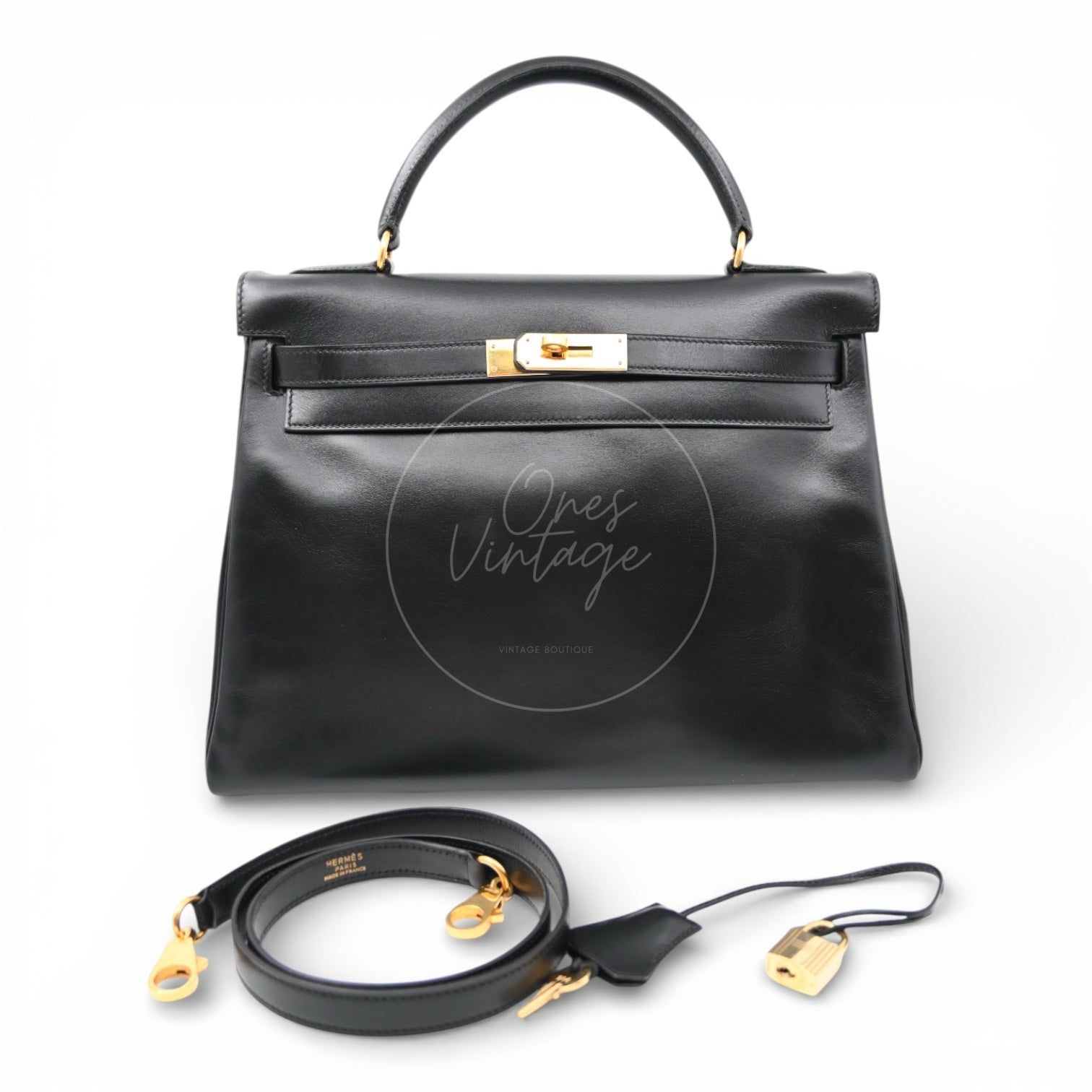 Hermes Kelly 32 Box GHW Black Circle X