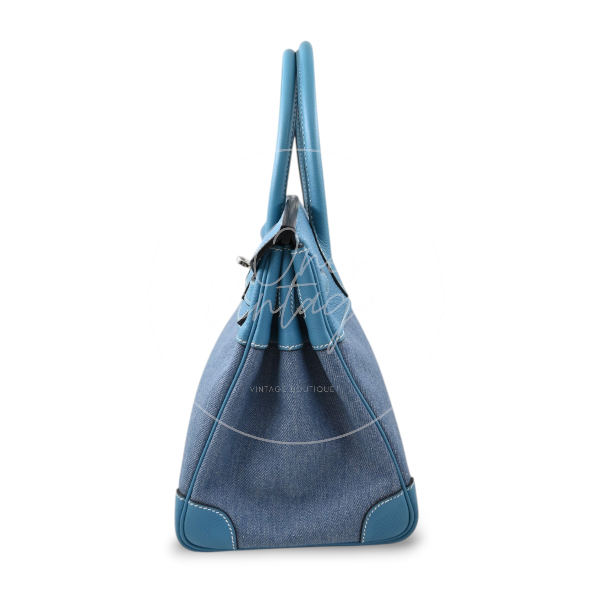 Hermes Birkin 30 Denim Tolie PHW Blue Square F
