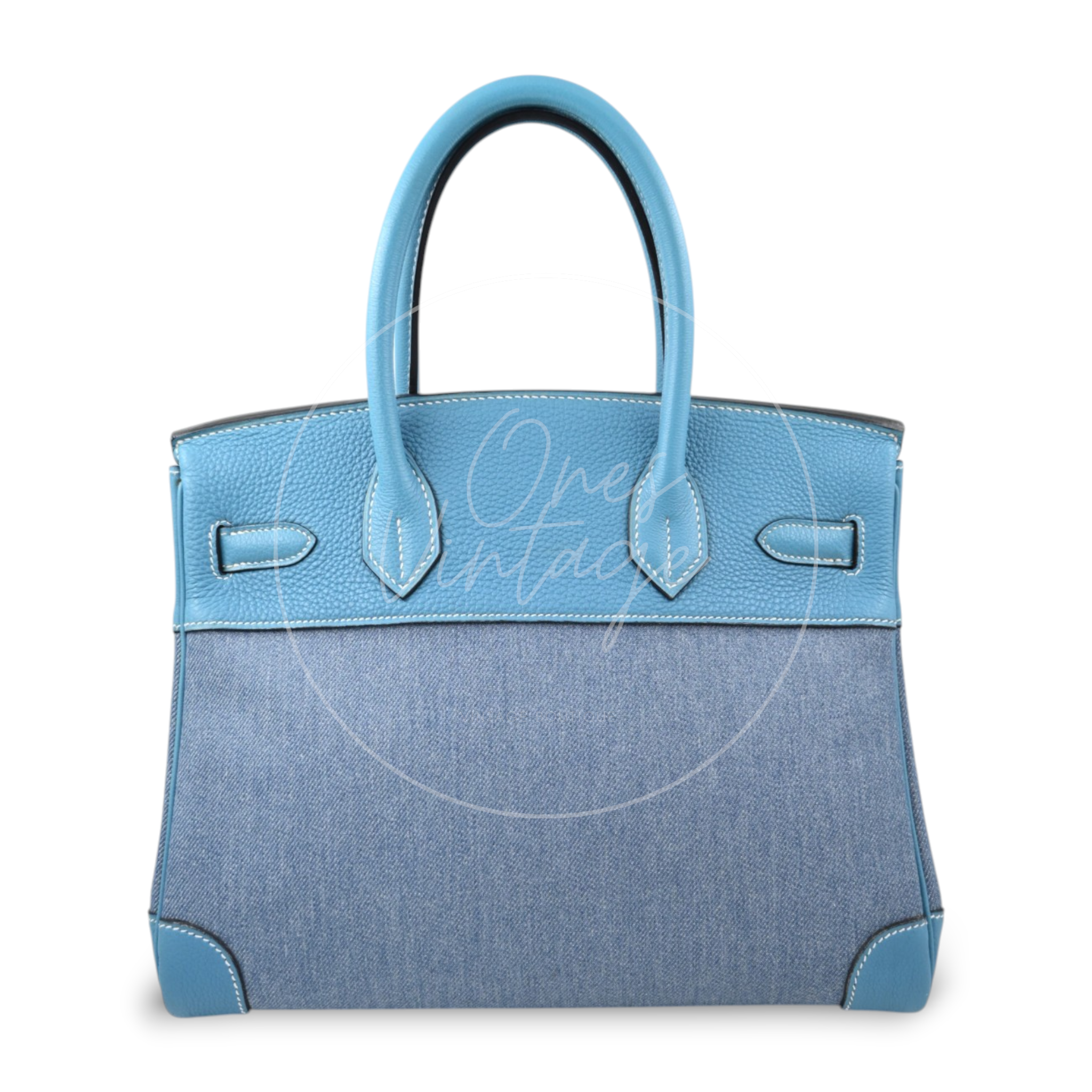 Hermes Birkin 30 Denim Tolie PHW Blue Square F