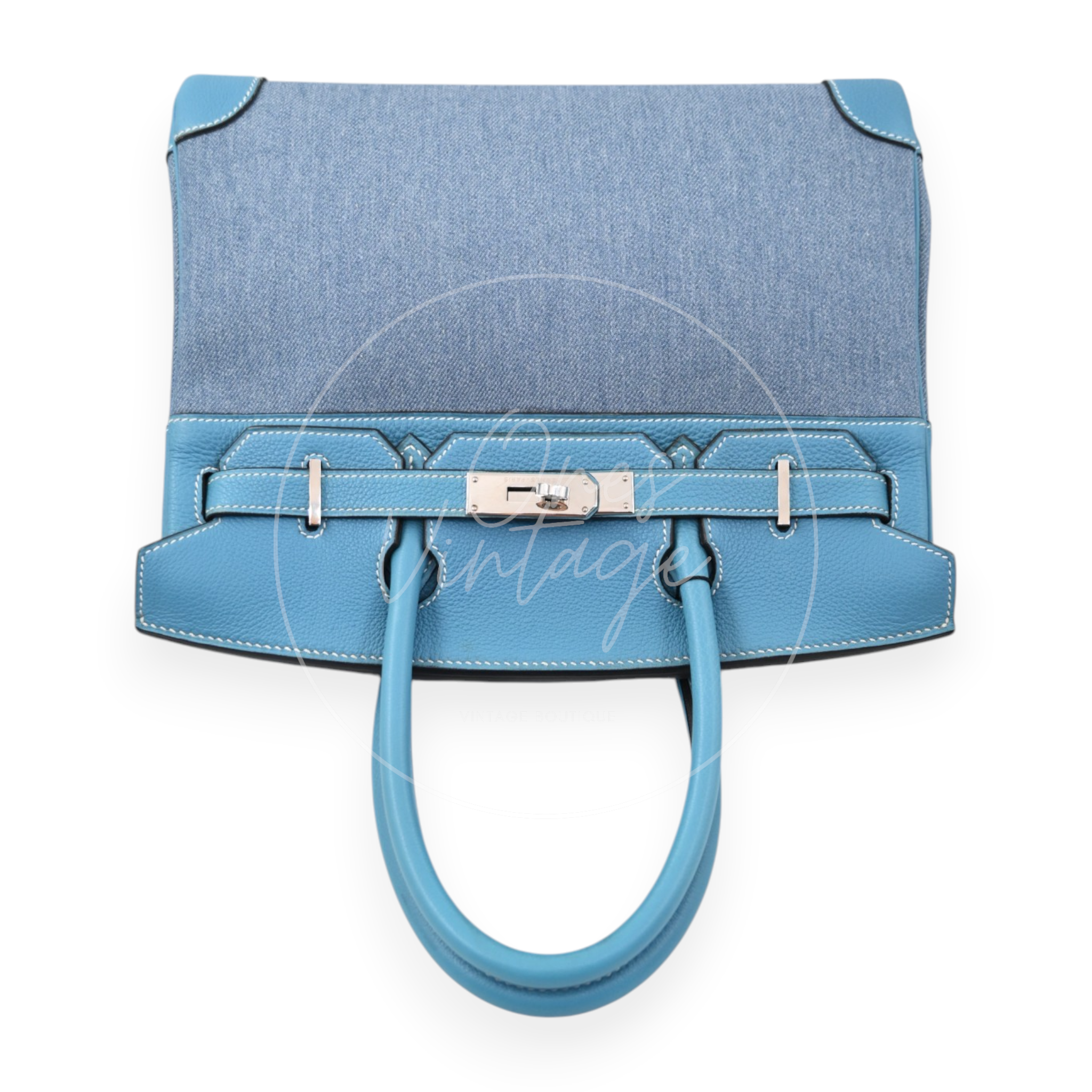 Hermes Birkin 30 Denim Tolie PHW Blue Square F