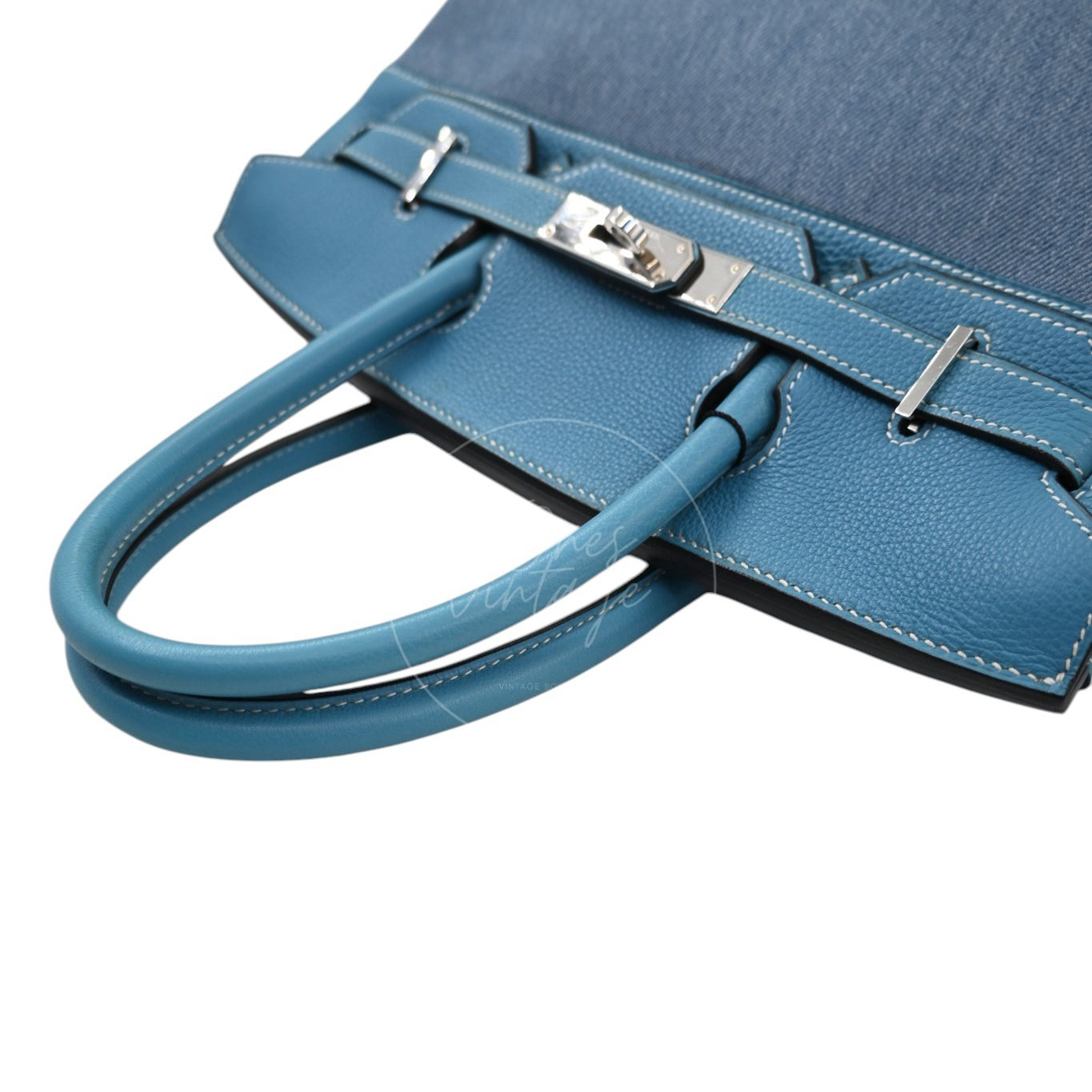 Hermes Birkin 30 Denim Tolie PHW Blue Square F