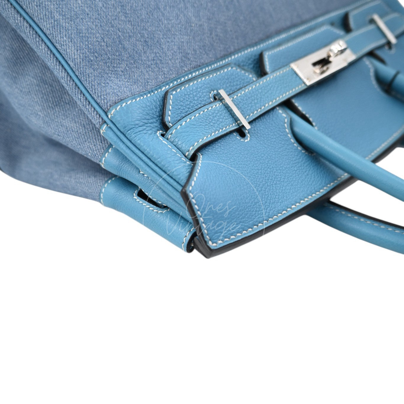 Hermes Birkin 30 Denim Tolie PHW Blue Square F
