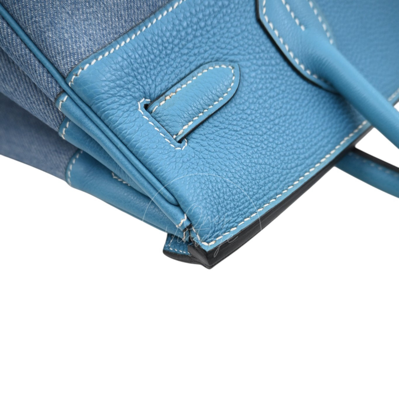Hermes Birkin 30 Denim Tolie PHW Blue Square F