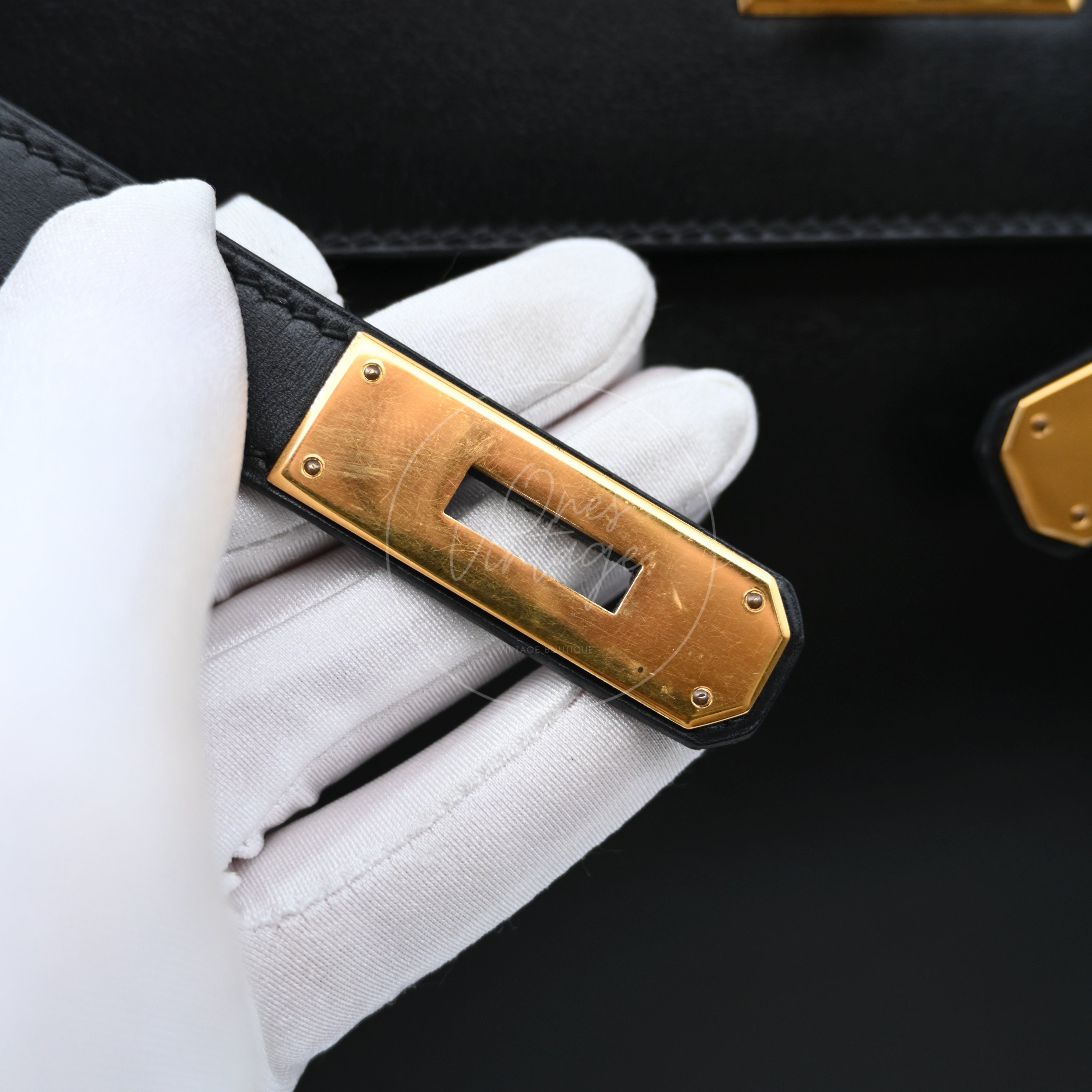 Hermes Kelly 32 Box GHW Black Circle X