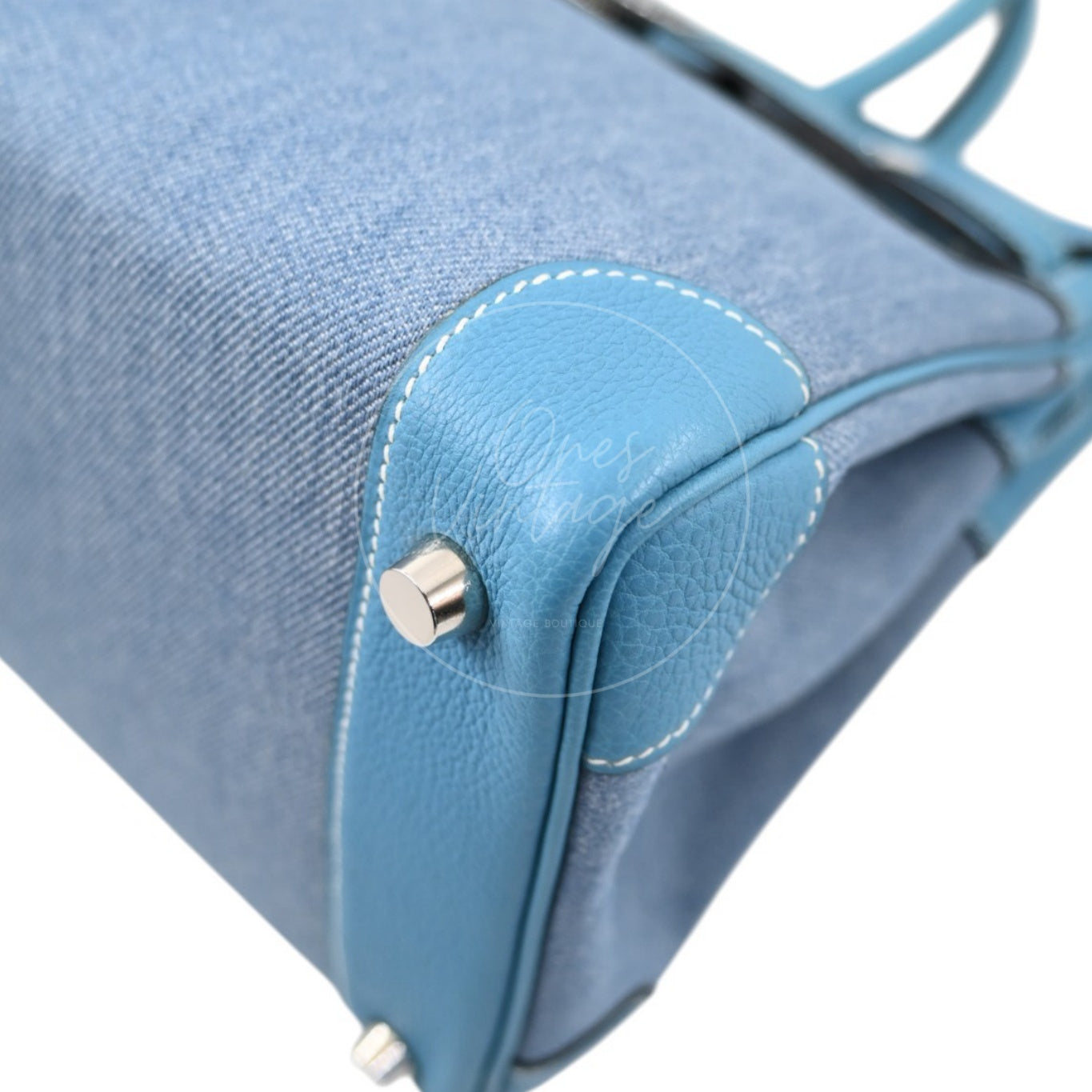 Hermes Birkin 30 Denim Tolie PHW Blue Square F