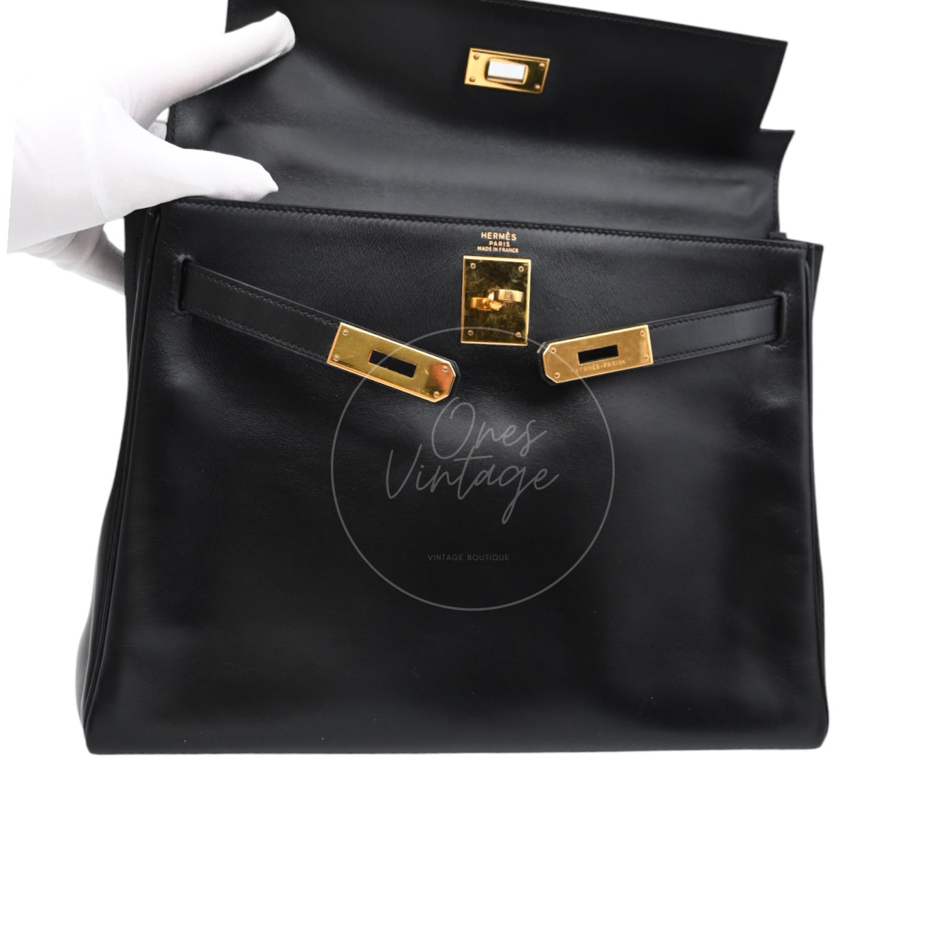 Hermes Kelly 32 Box GHW Black Circle X