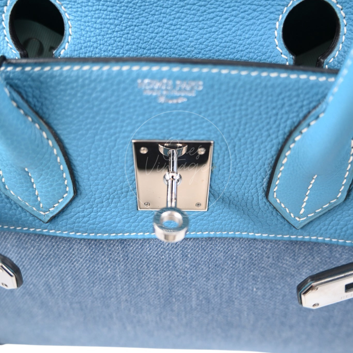Hermes Birkin 30 Denim Tolie PHW Blue Square F