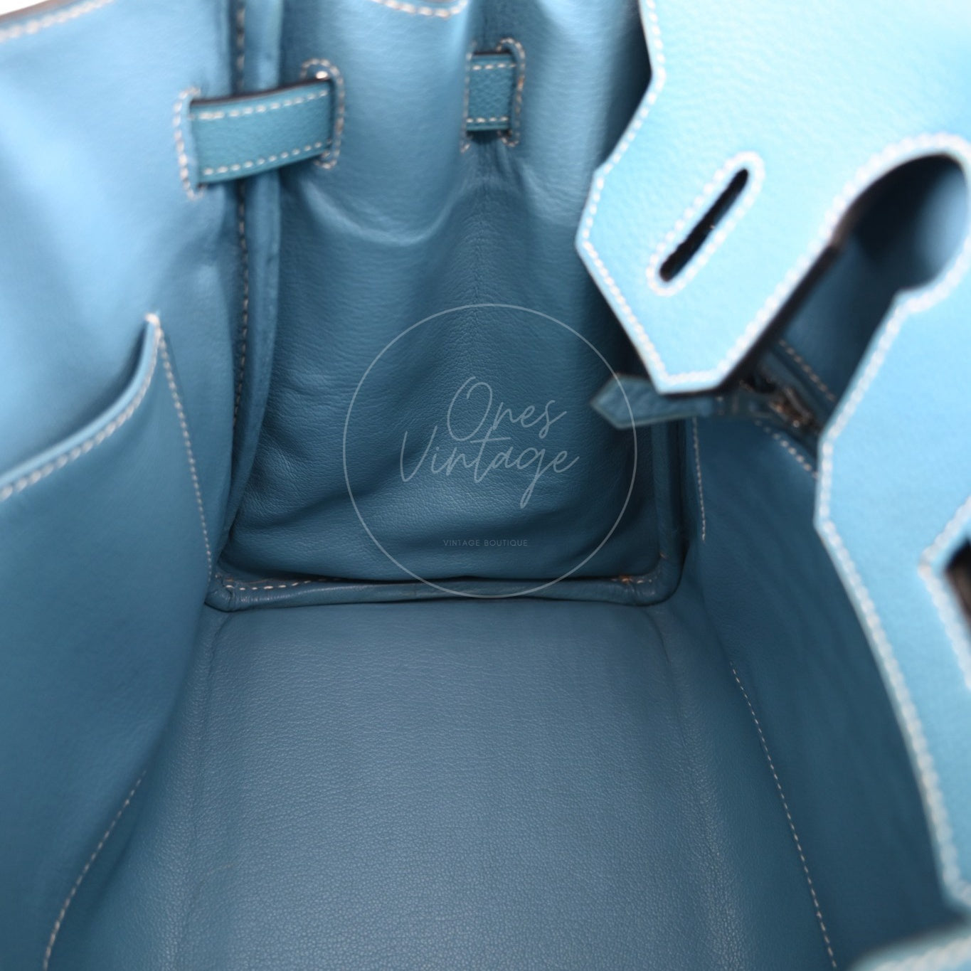 Hermes Birkin 30 Denim Tolie PHW Blue Square F