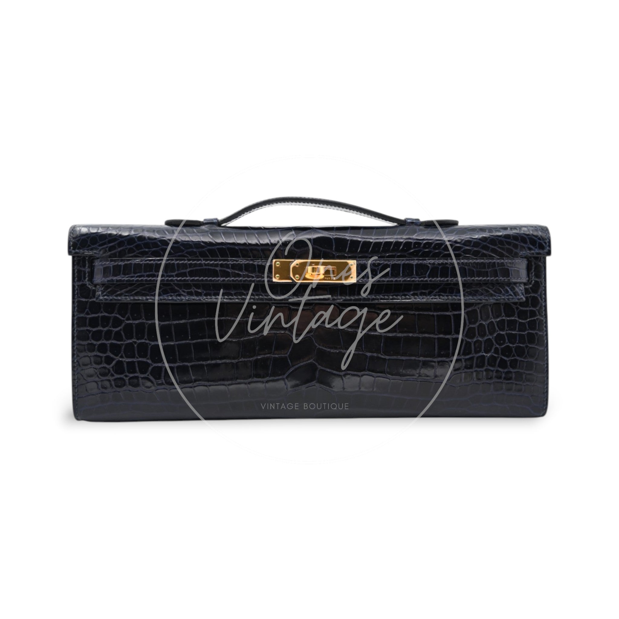Hermes Kelly Cut Porosus Croco GHW Navy
