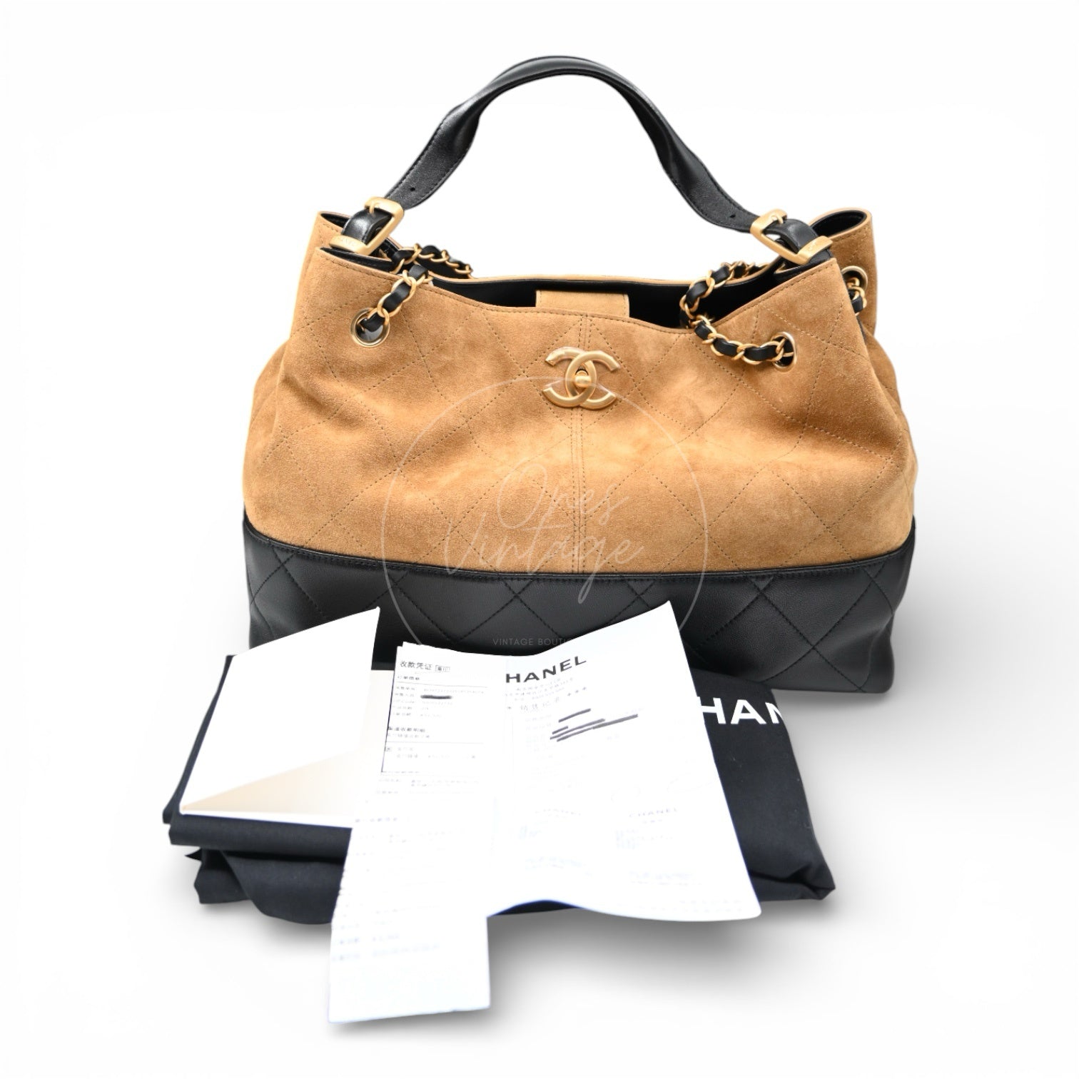Chanel 25A Hobo Suede and Lambskin Shoulder Bag GHW Beige Black 2025