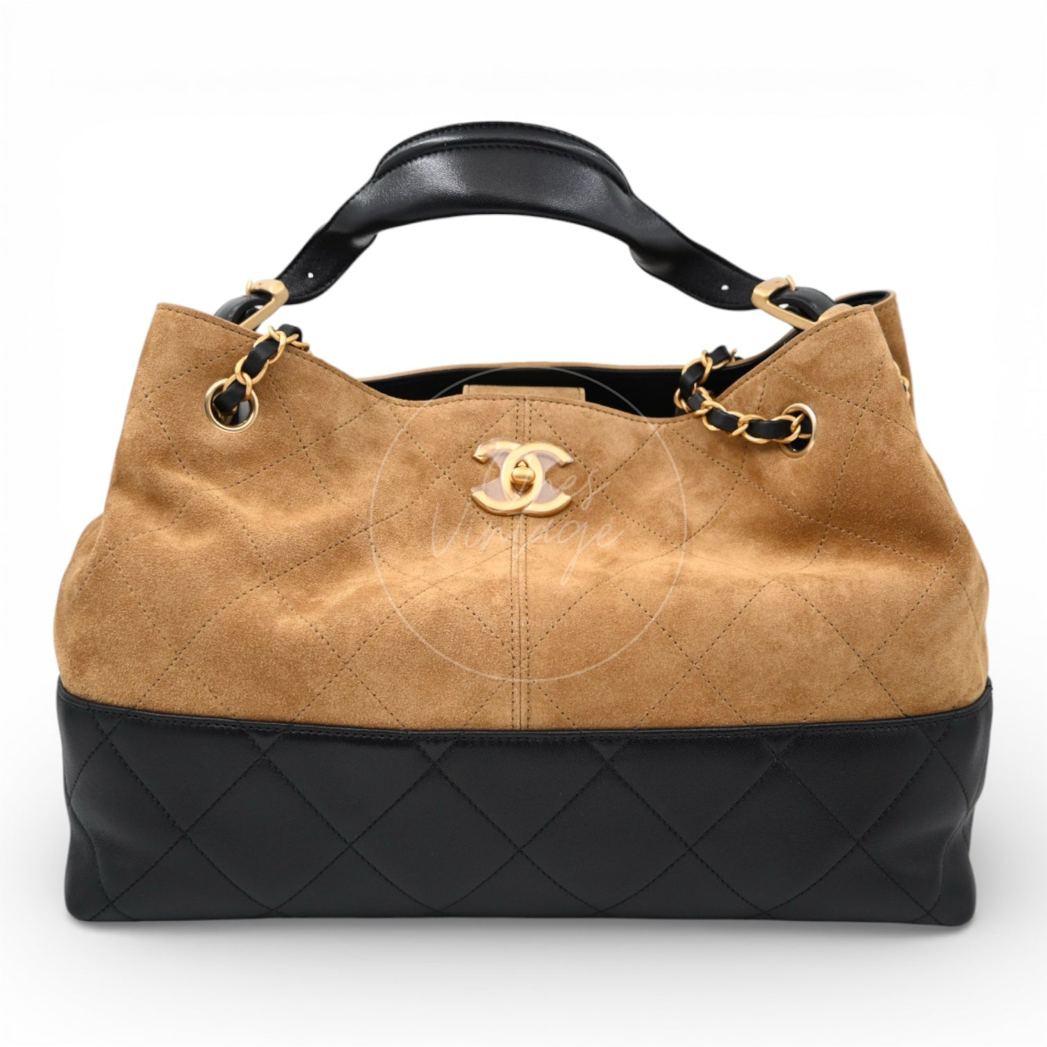 Chanel 25A Hobo Suede and Lambskin Shoulder Bag GHW Beige Black 2025