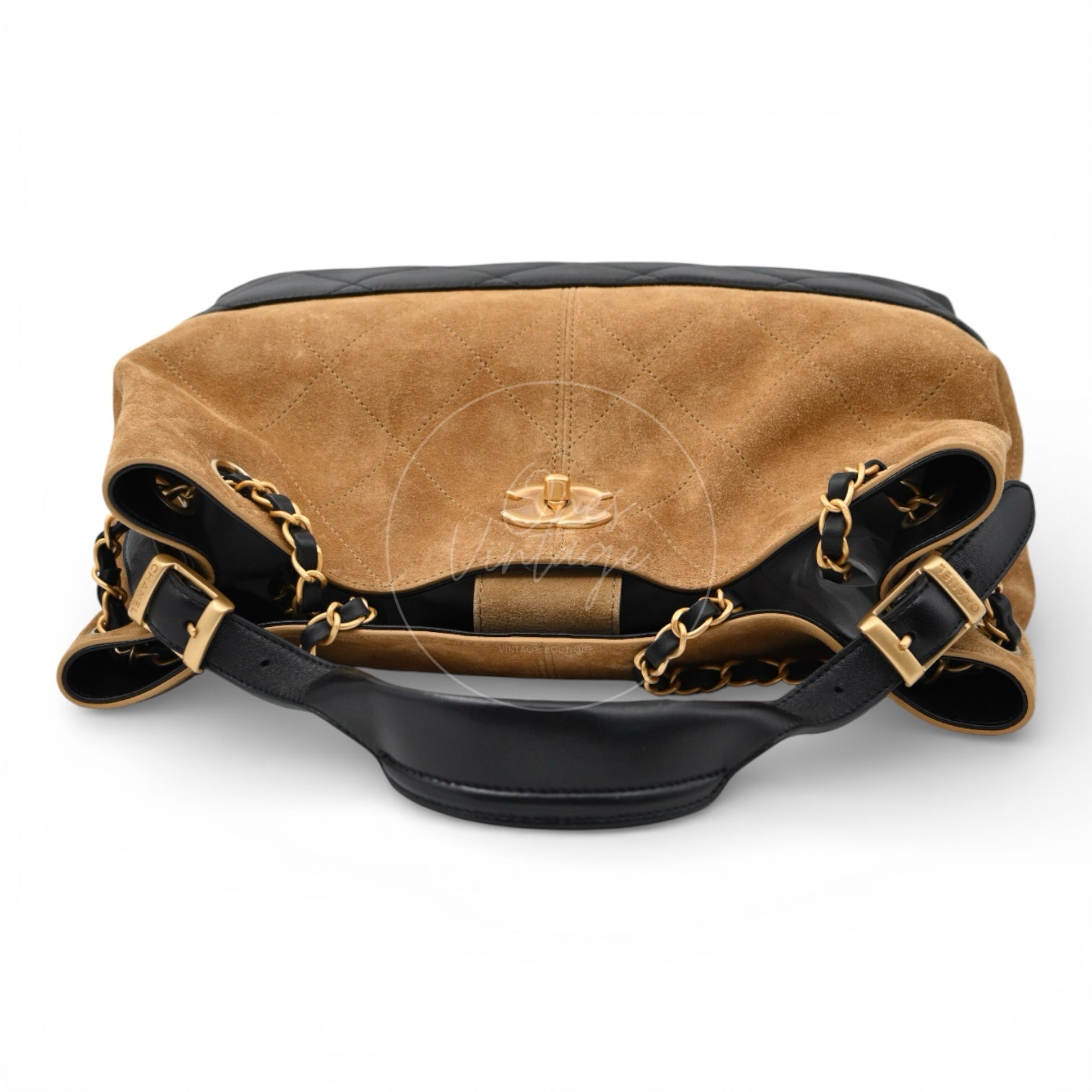Chanel 25A Hobo Suede and Lambskin Shoulder Bag GHW Beige Black 2025