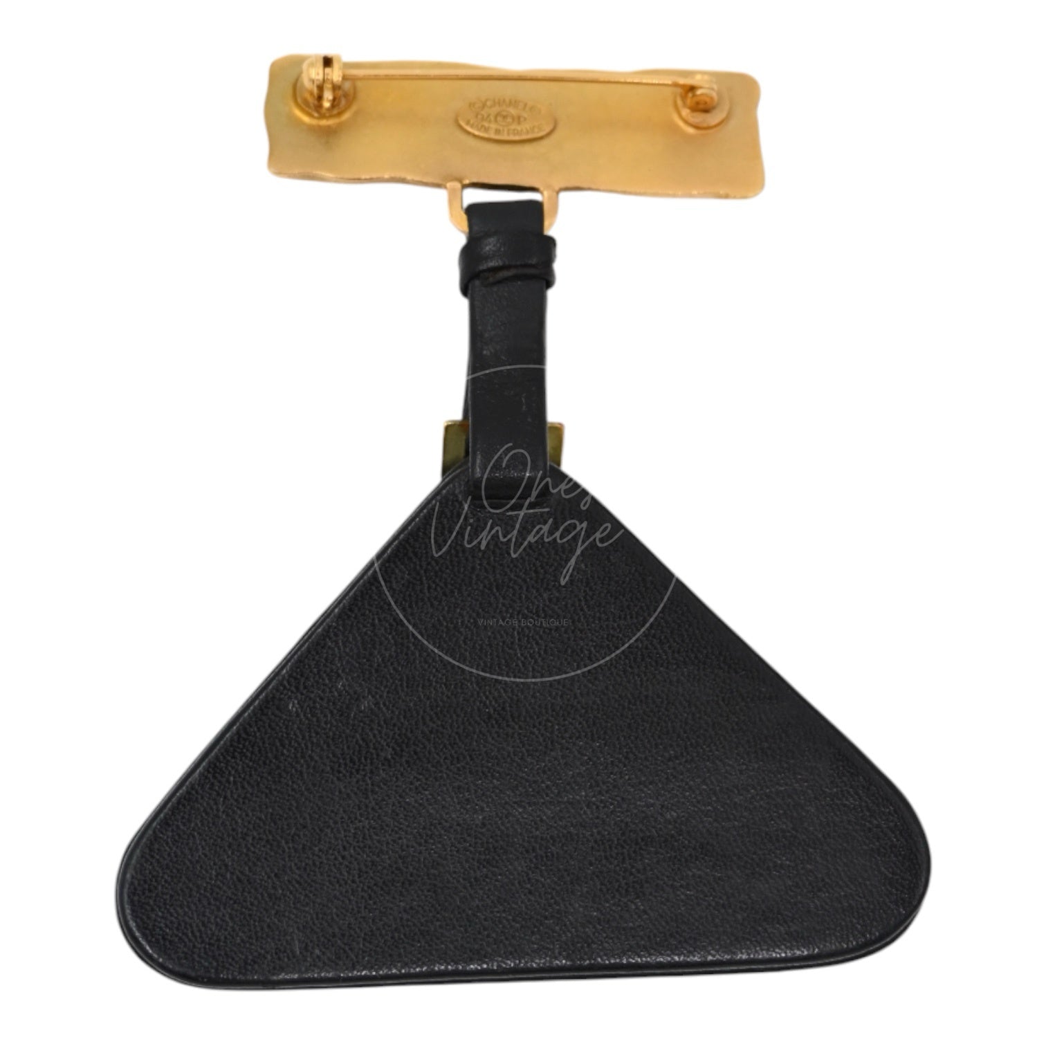 Chanel 1990s Triangle Plate Black Golden Brooch