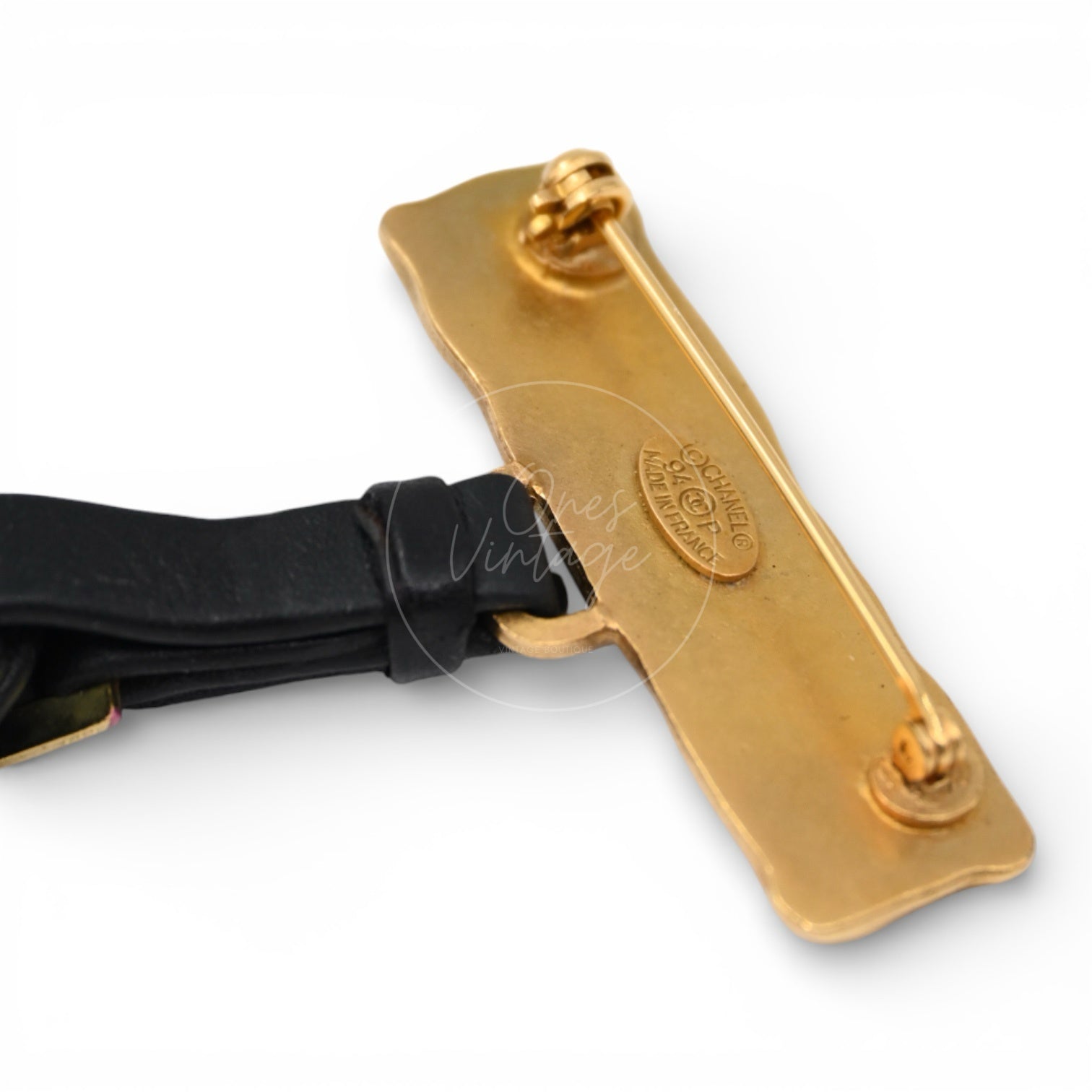 Chanel 1990s Triangle Plate Black Golden Brooch