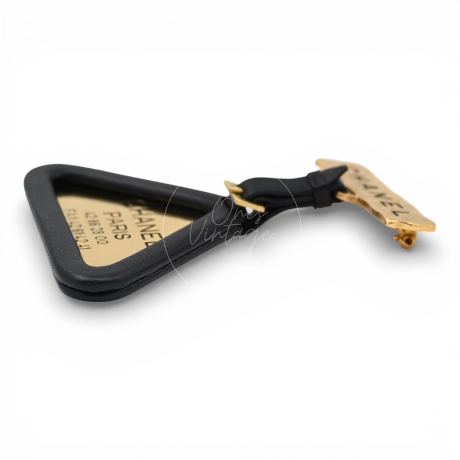 Chanel 1990s Triangle Plate Black Golden Brooch