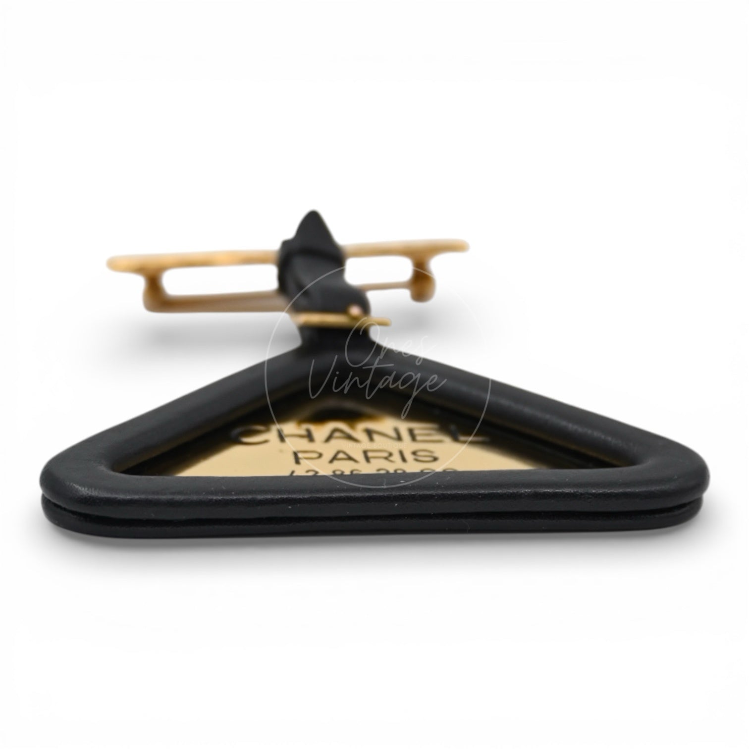 Chanel 1990s Triangle Plate Black Golden Brooch
