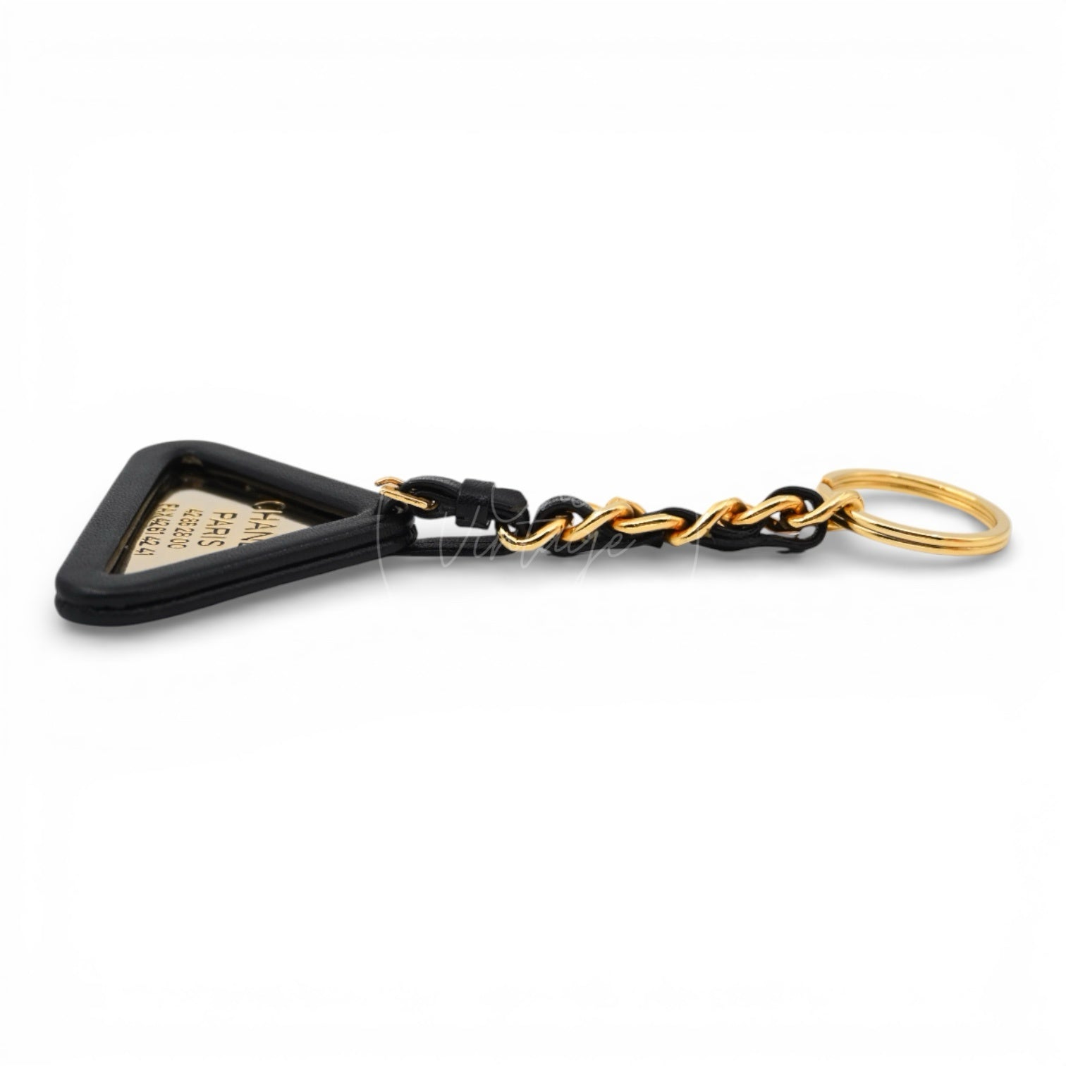 Chanel Gold Black Triangle Key Chain Charm
