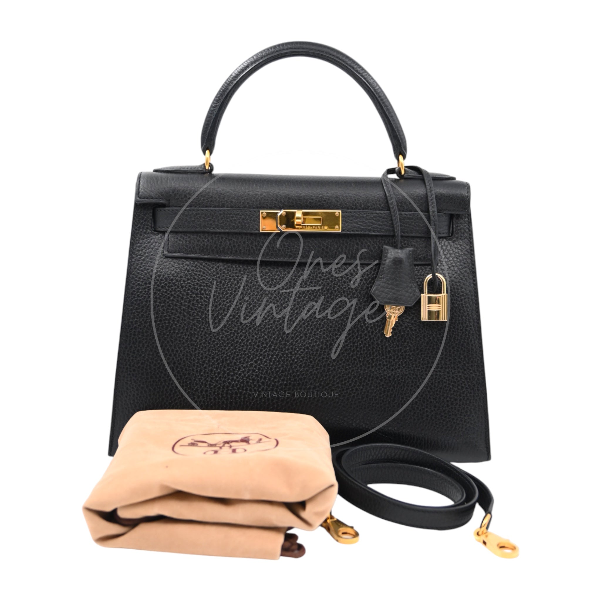[Pre-owned Hermes Kelly 28 K28 Black Ardennes Stamp Square C handbag