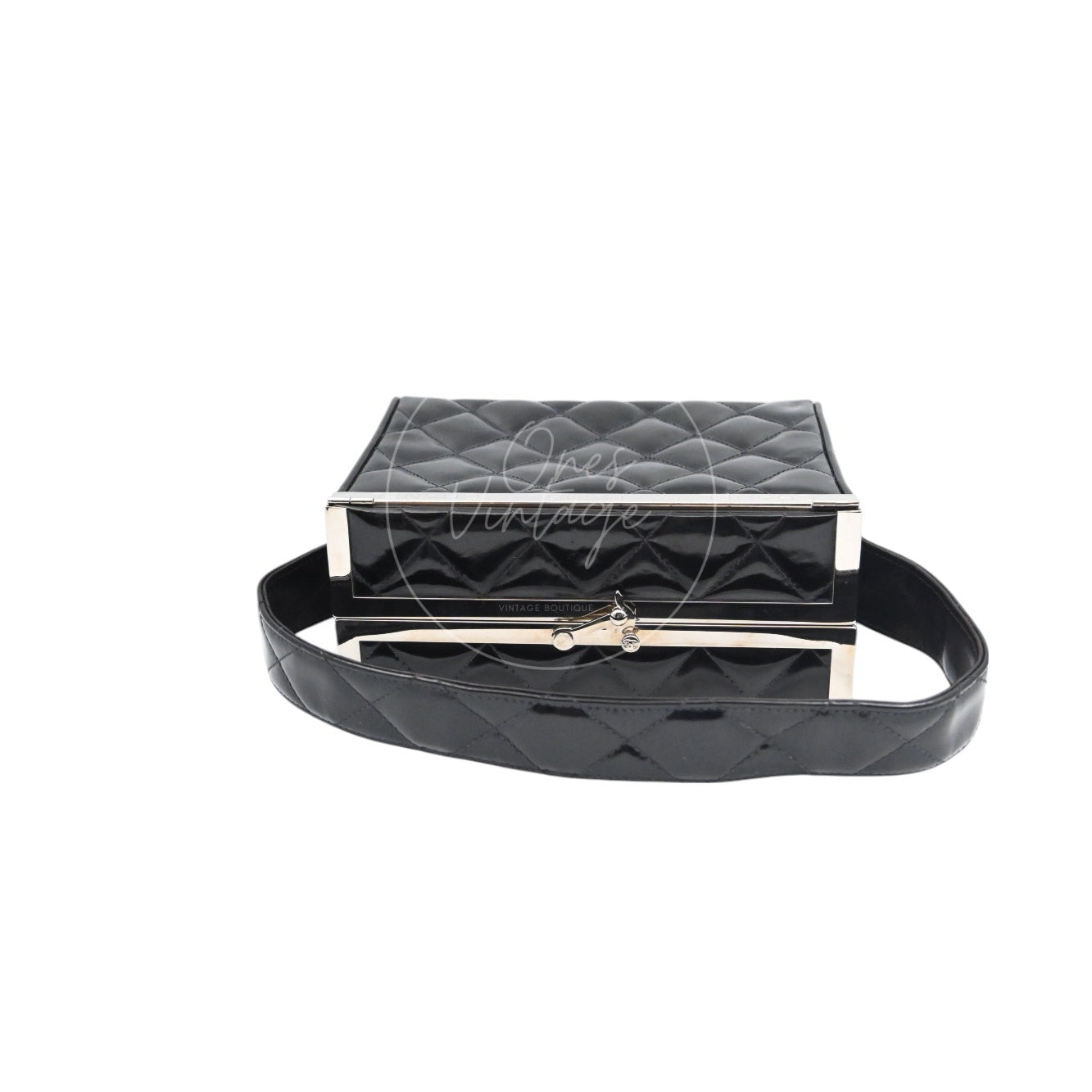 Chanel Vintage Black Patent Vanity Box Handbag SHW Black Series 4