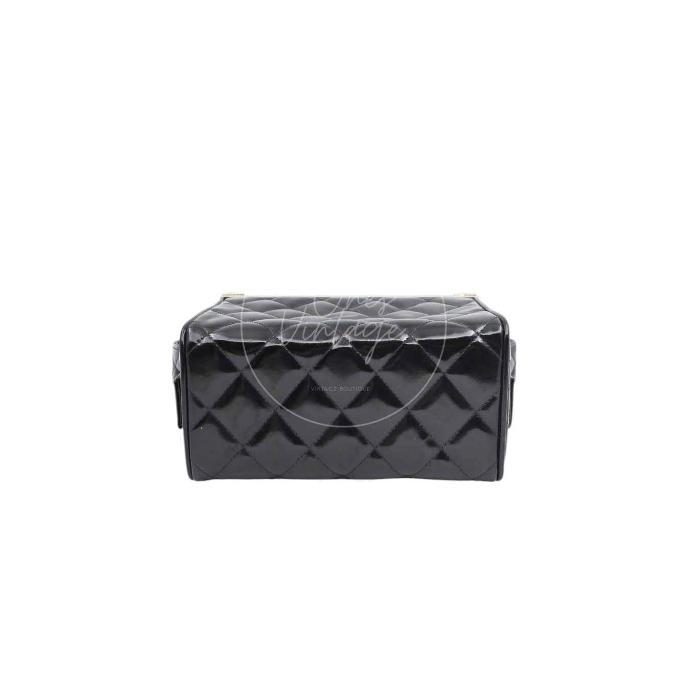 Chanel Vintage Black Patent Vanity Box Handbag SHW Black Series 4