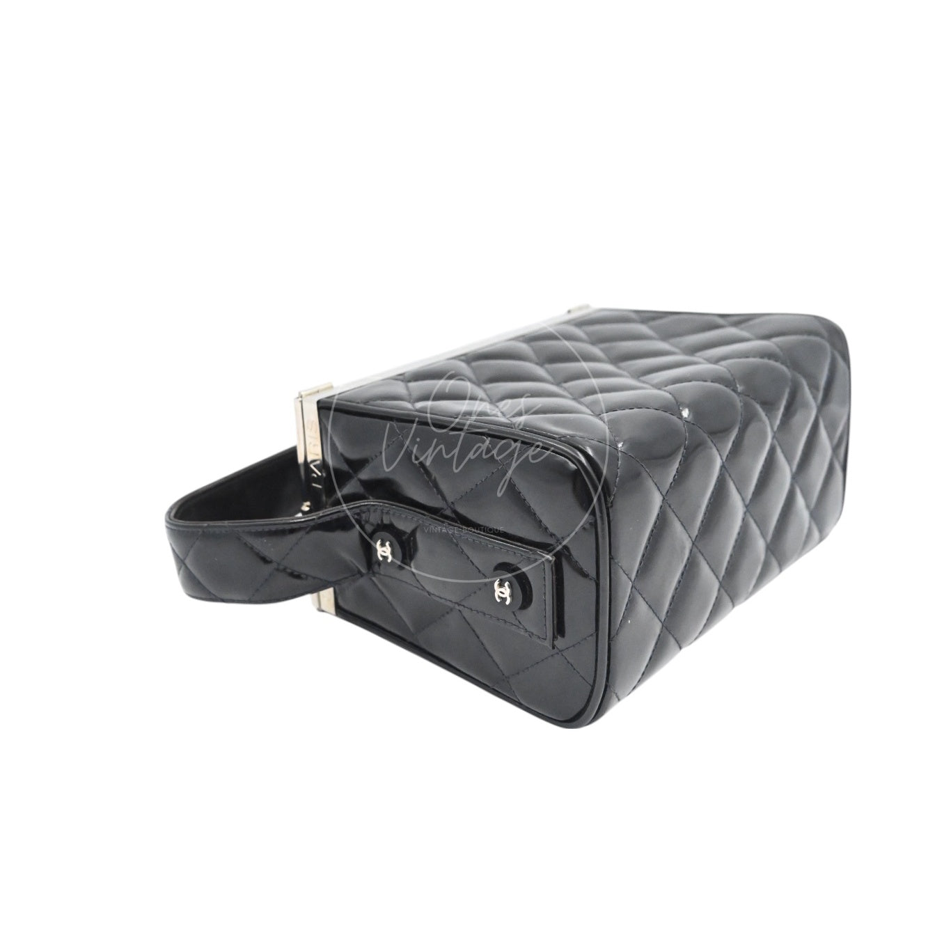 Chanel Vintage Black Patent Vanity Box Handbag SHW Black Series 4