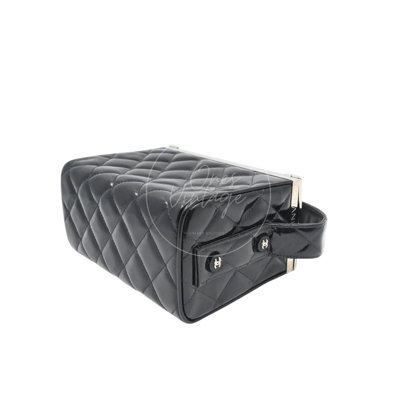 Chanel Vintage Black Patent Vanity Box Handbag SHW Black Series 4