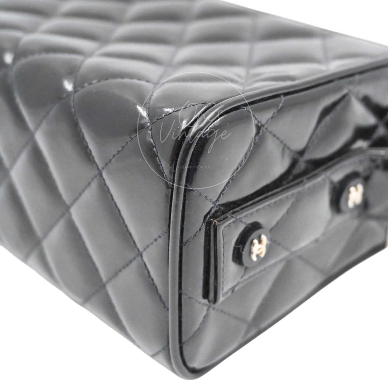 Chanel Vintage Black Patent Vanity Box Handbag SHW Black Series 4