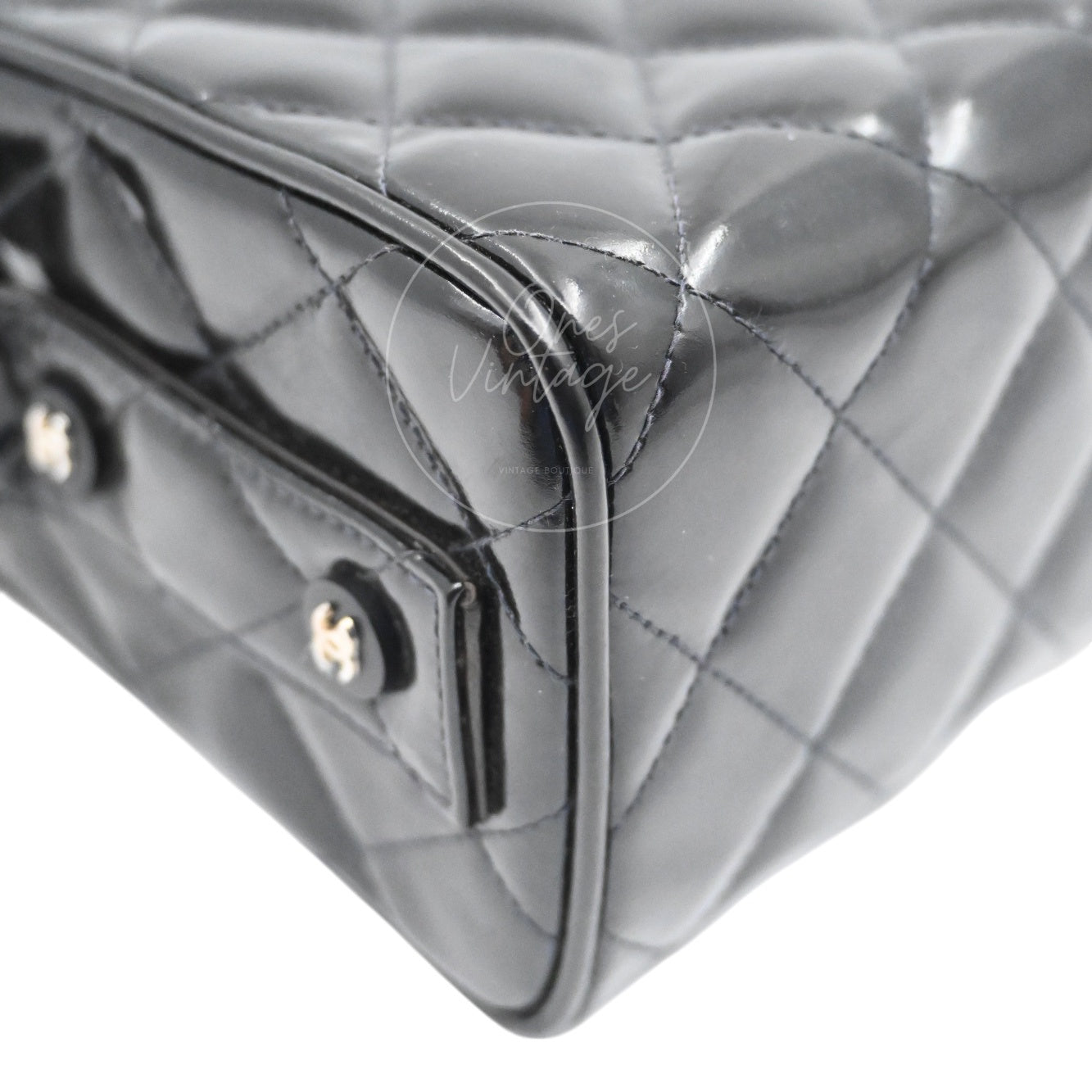 Chanel Vintage Black Patent Vanity Box Handbag SHW Black Series 4