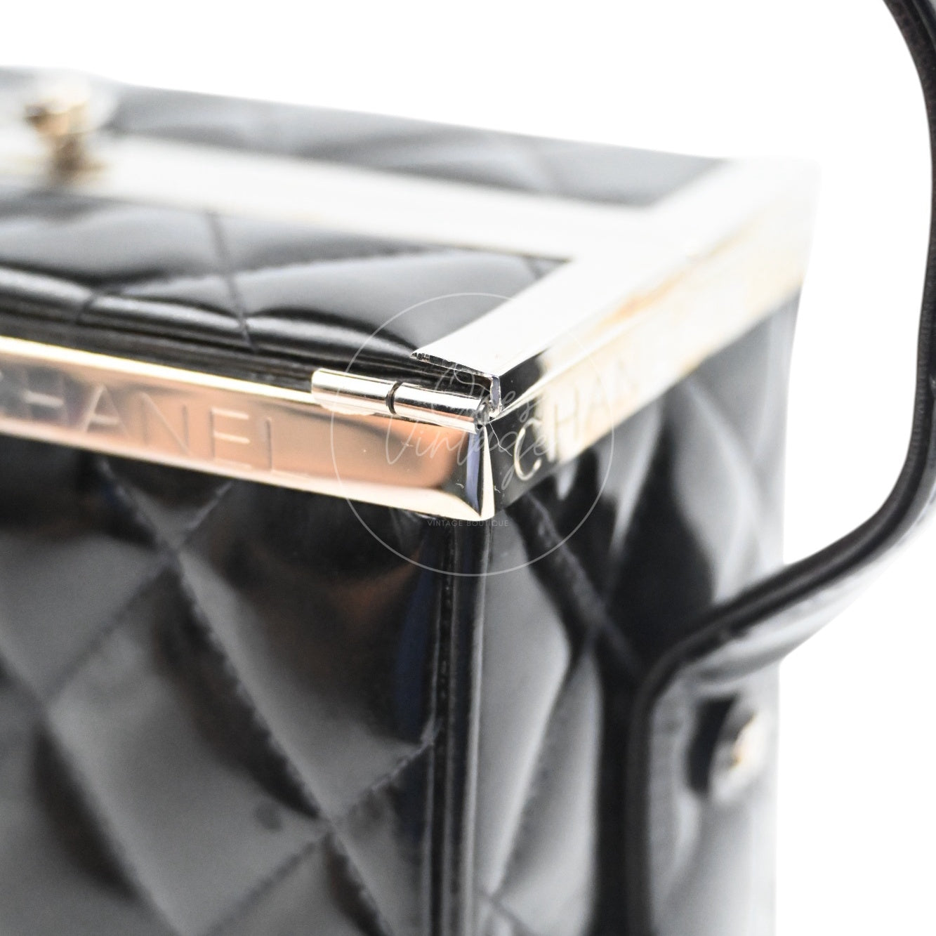 Chanel Vintage Black Patent Vanity Box Handbag SHW Black Series 4