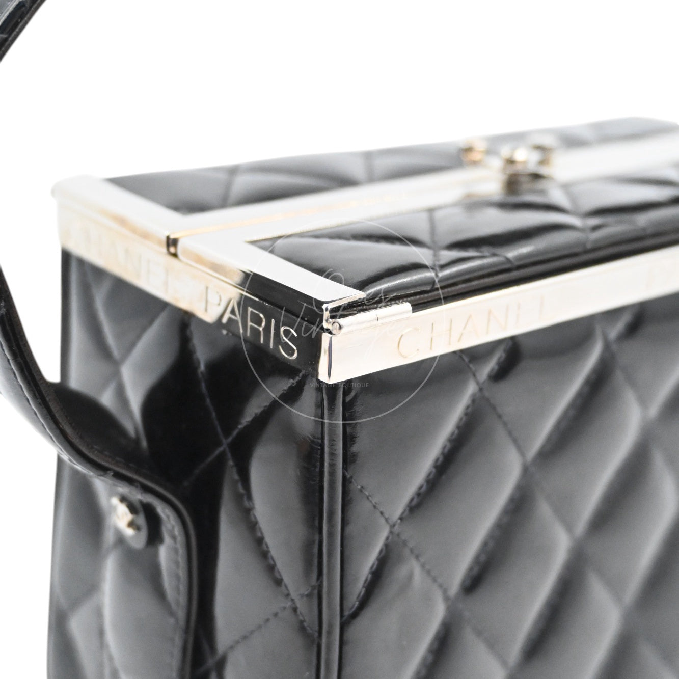 Chanel Vintage Black Patent Vanity Box Handbag SHW Black Series 4
