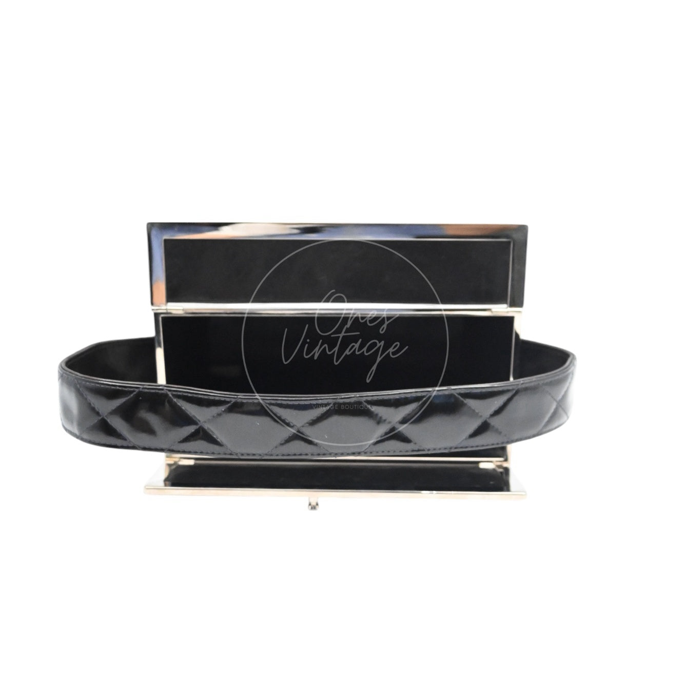 Chanel Vintage Black Patent Vanity Box Handbag SHW Black Series 4