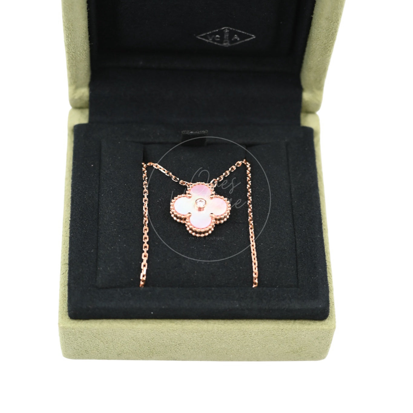 Van Cleef & Arpels Vintage Alhambra Pendant Rose Gold Pink Mother of Pearl Diamond