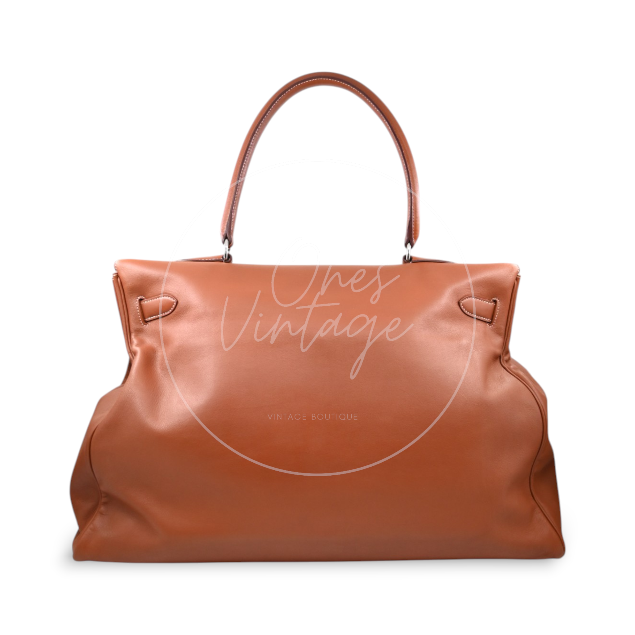 Hermès Kelly 50 Relax in Fauve Sikkim leather with palladium-plated hardware, Square N stamp, rear view