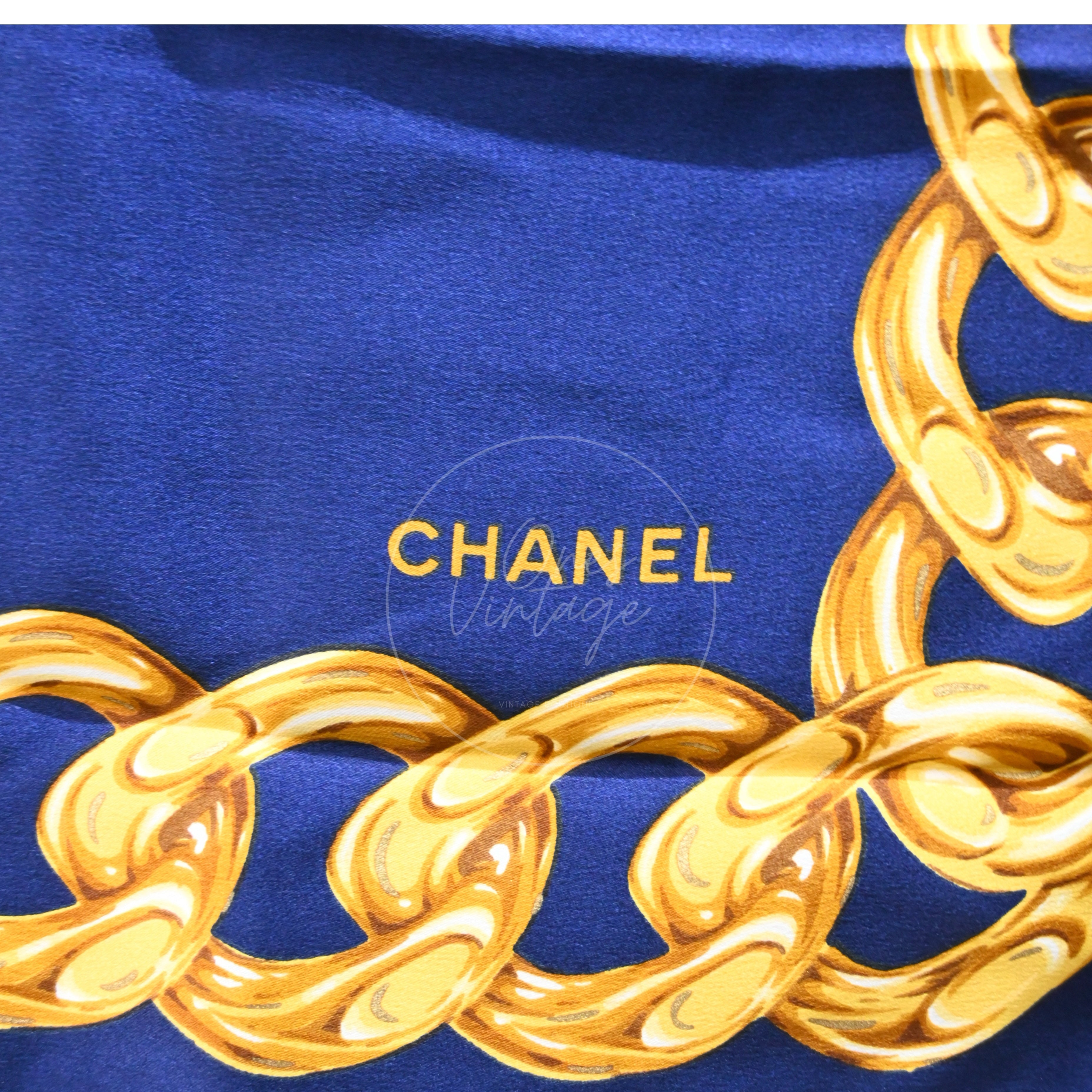 Chanel CC Mark Camellia With Gold Chain Pattern Square Scarf