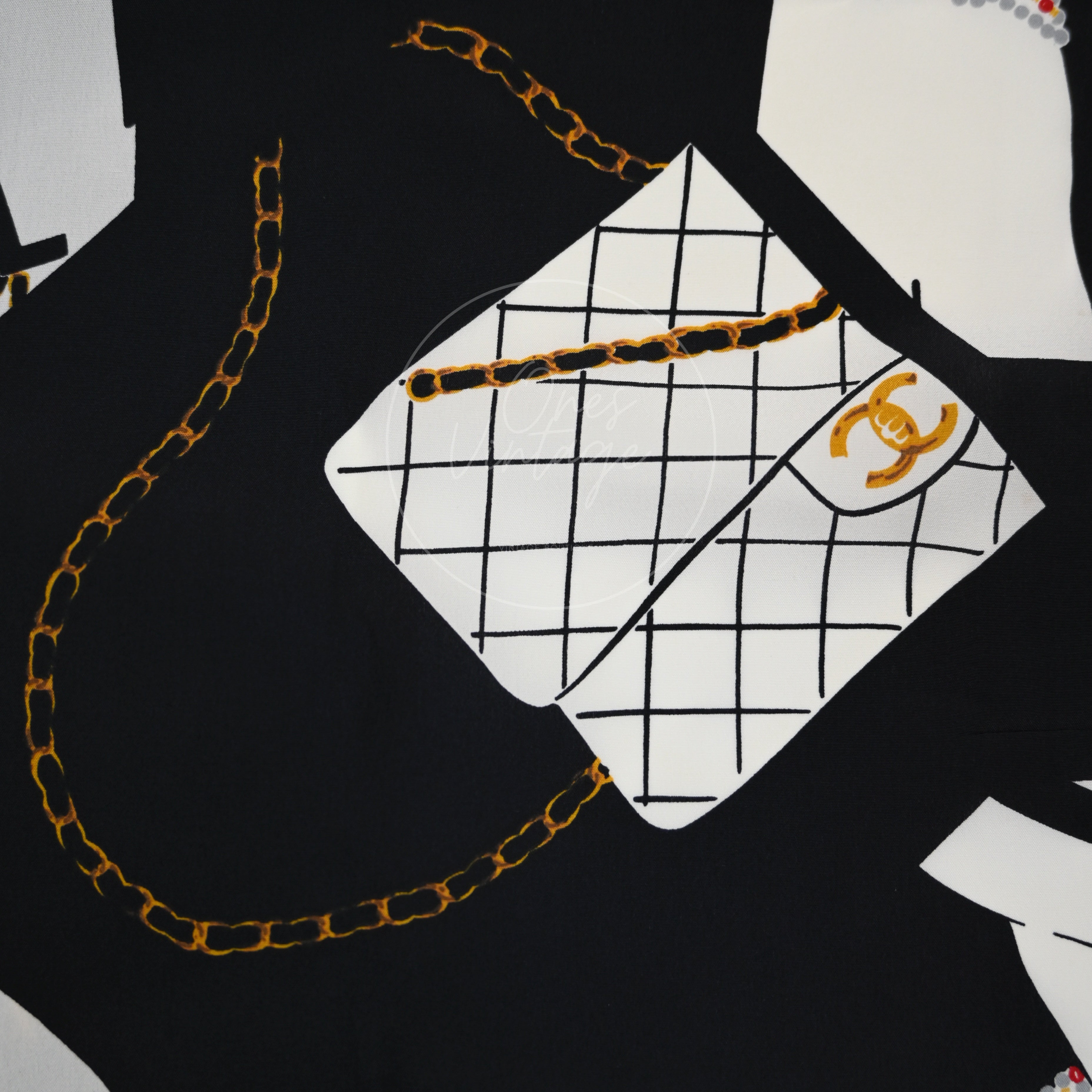 Chanel Coco Chanel Mademoiselle Pattern Black Square Scarf