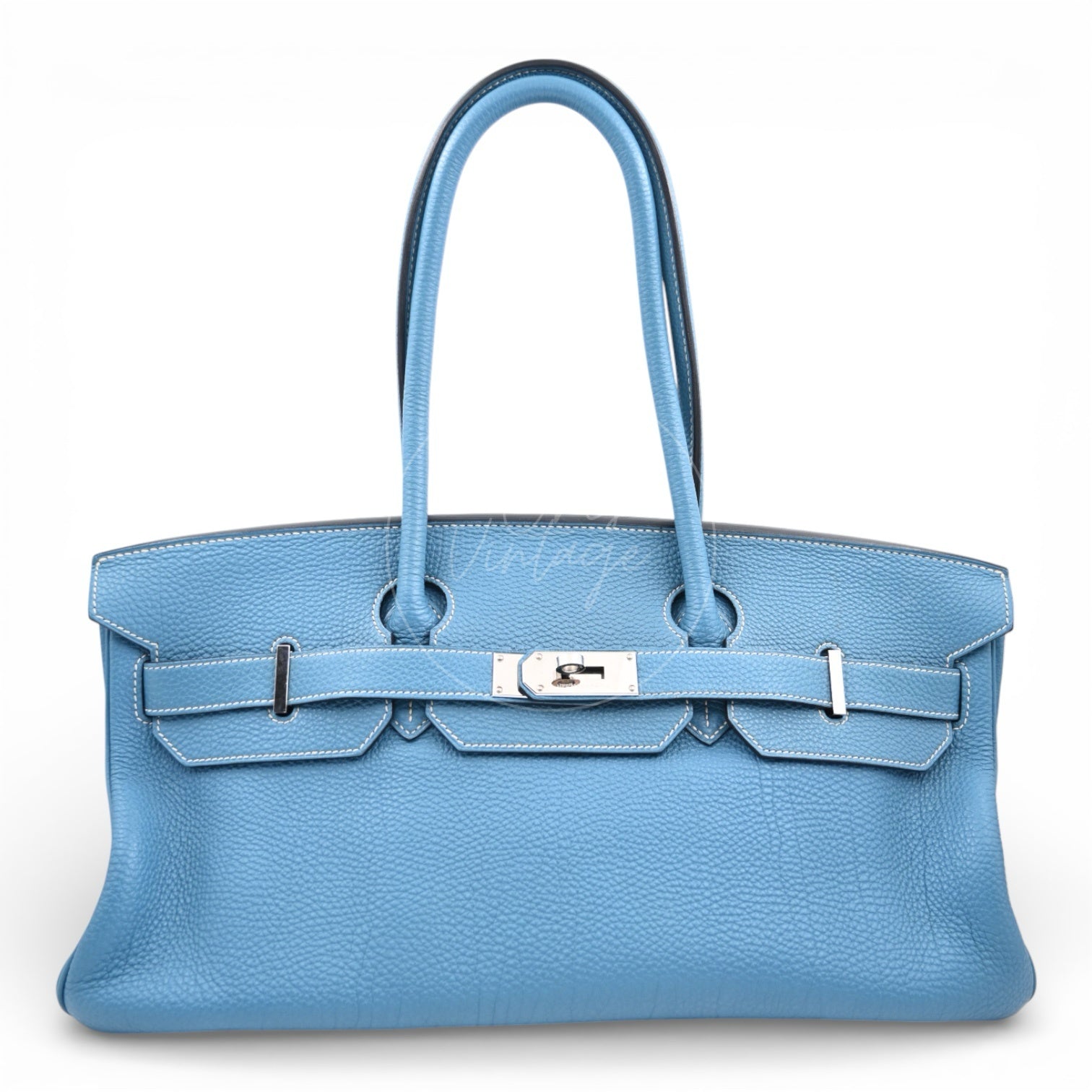 Hermes Birkin Shoulder Handbag PHW Denim Jean Blue Square N