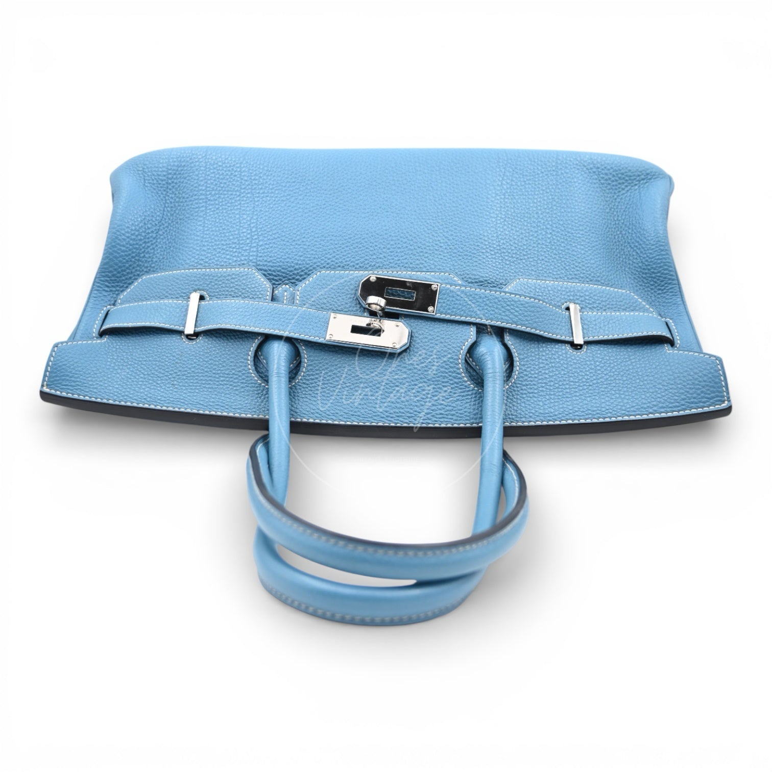 Hermes Birkin Shoulder Handbag PHW Denim Jean Blue Square N