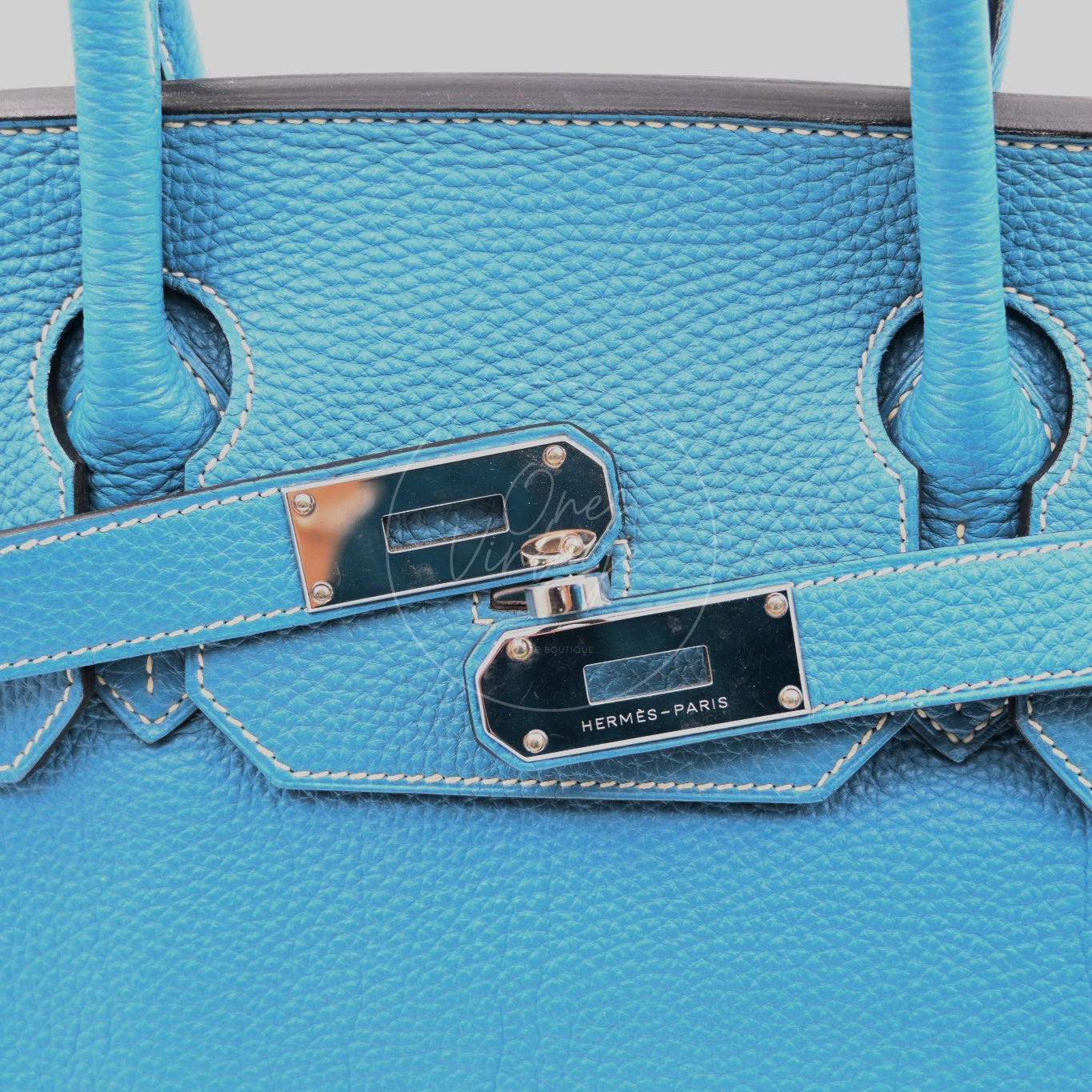 Hermes Birkin Shoulder Handbag PHW Denim Jean Blue Square N