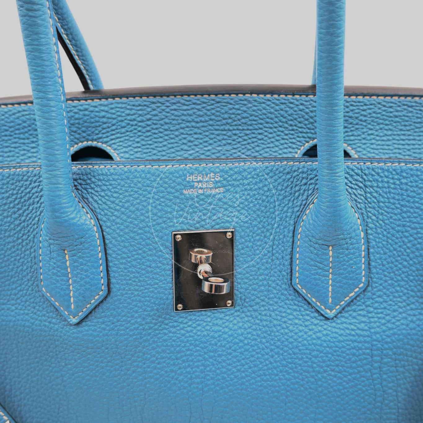 Hermes Birkin Shoulder Handbag PHW Denim Jean Blue Square N