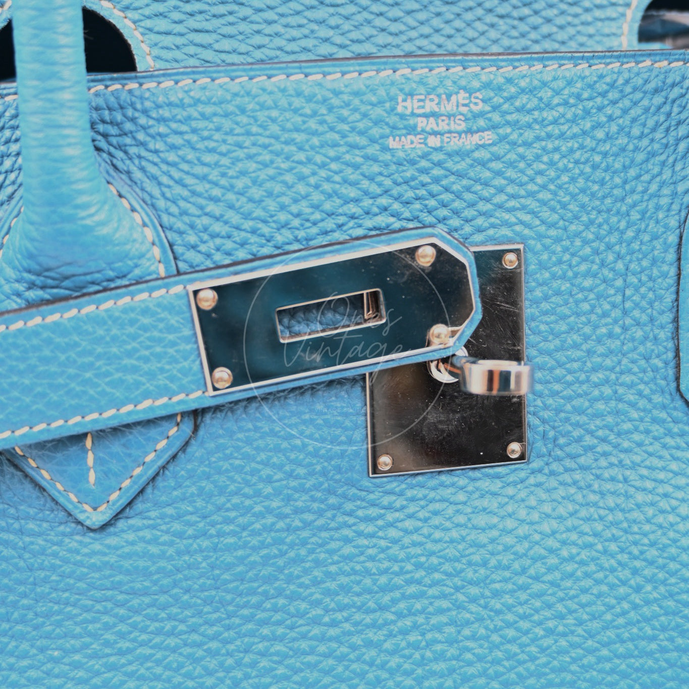 Hermes Birkin Shoulder Handbag PHW Denim Jean Blue Square N