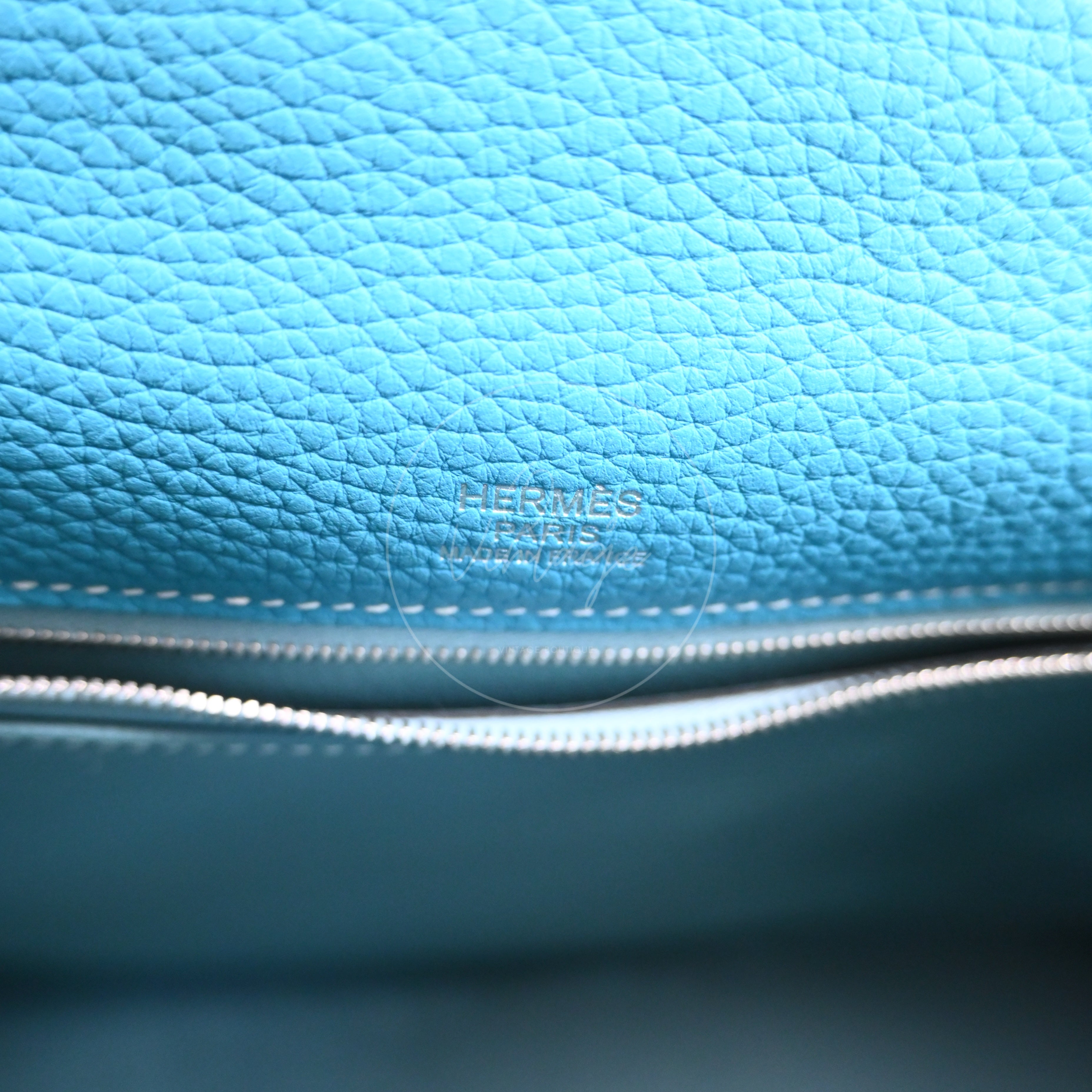 Hermes Kelly Ghillies 32 Turquoise Doblis Suede Clemence Evercolor Bag PHW Tricolour Square R