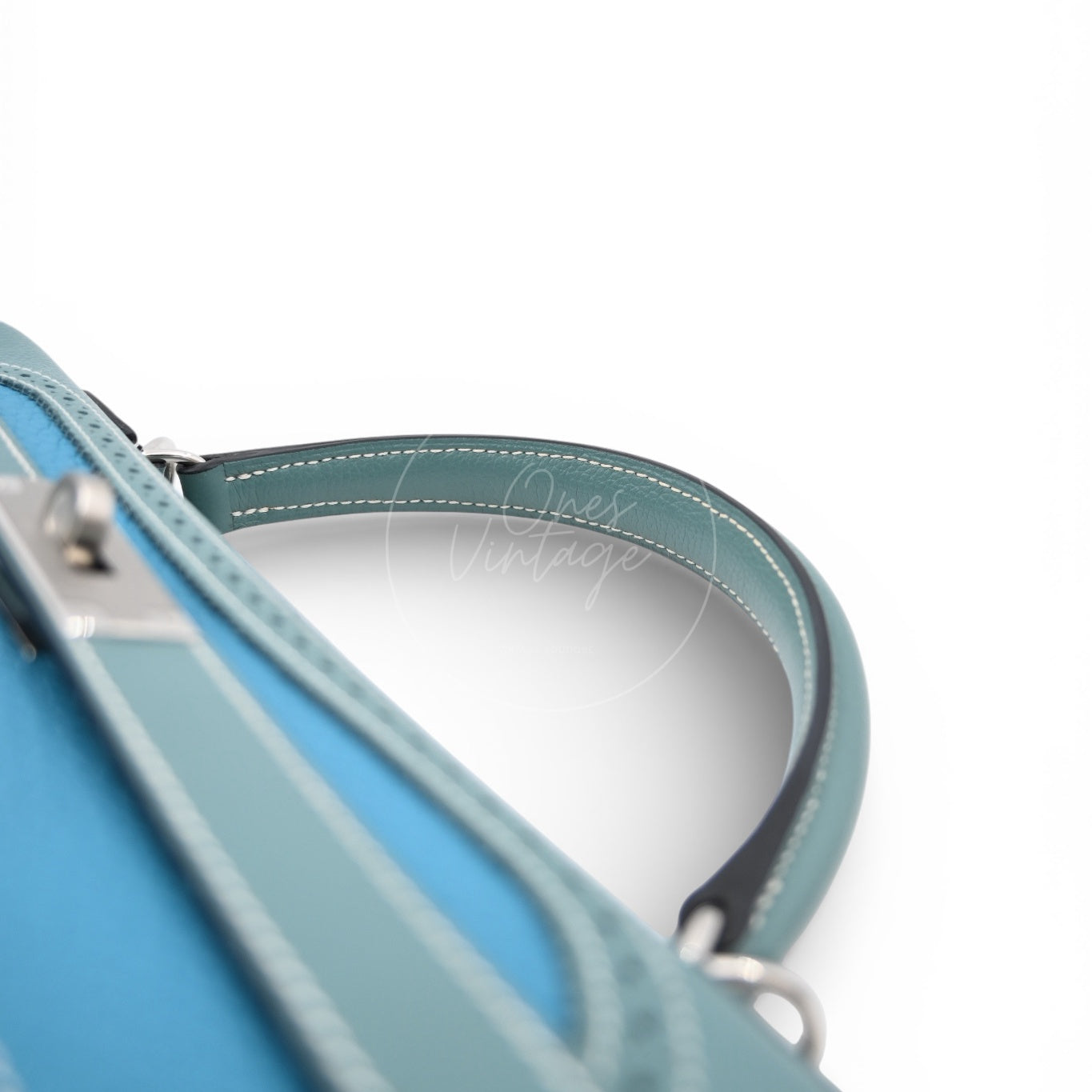 Hermes Kelly Ghillies 32 Turquoise Doblis Suede Clemence Evercolor Bag PHW Tricolour Square R