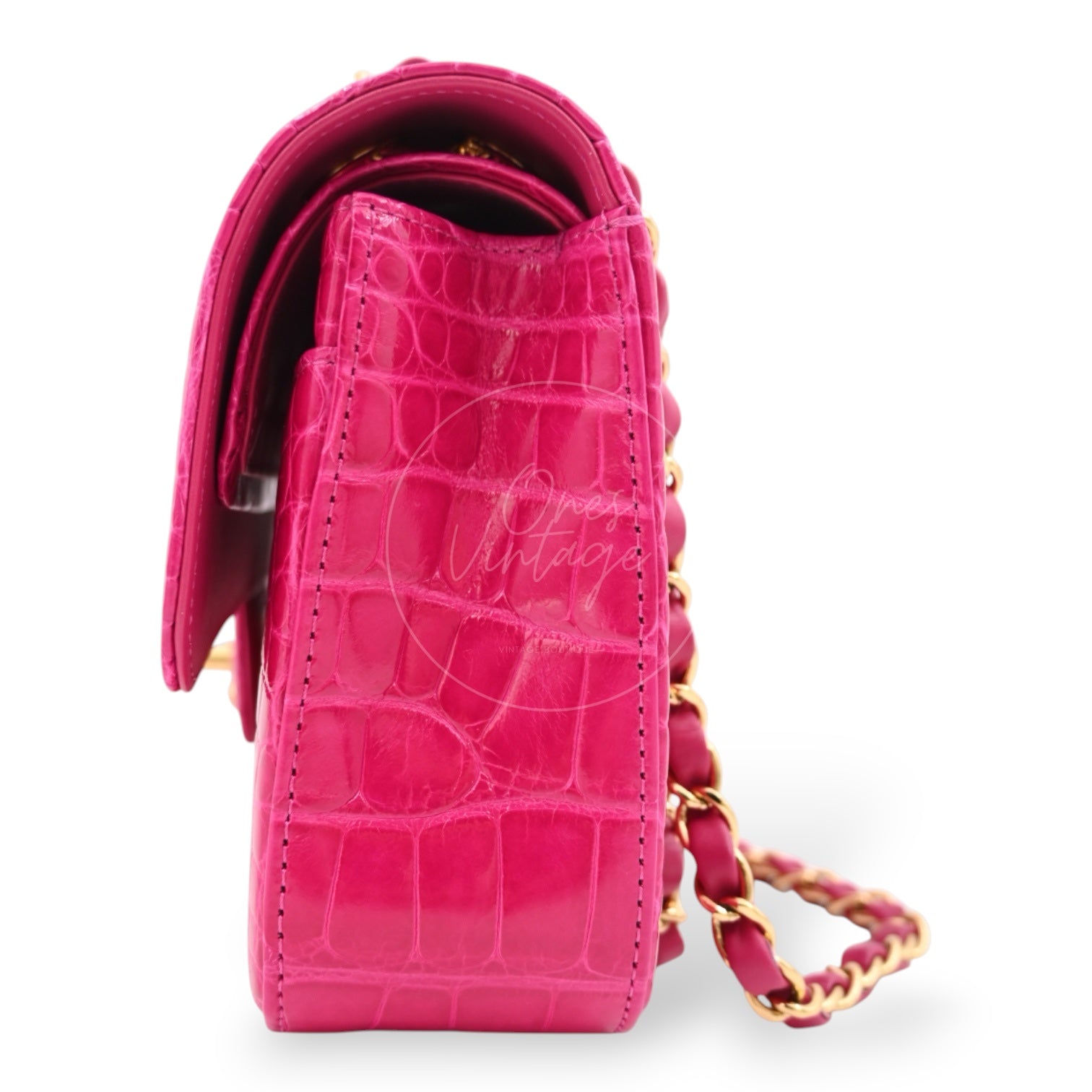 Chanel Shiny Alligator Medium Classic Flap Bag GHW Pink Series 27