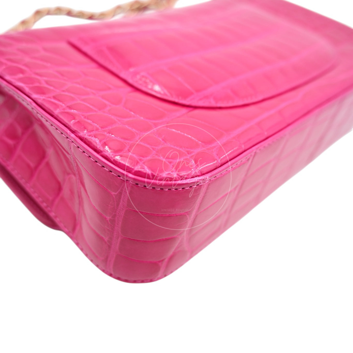 Chanel Shiny Alligator Medium Classic Flap Bag GHW Pink Series 27
