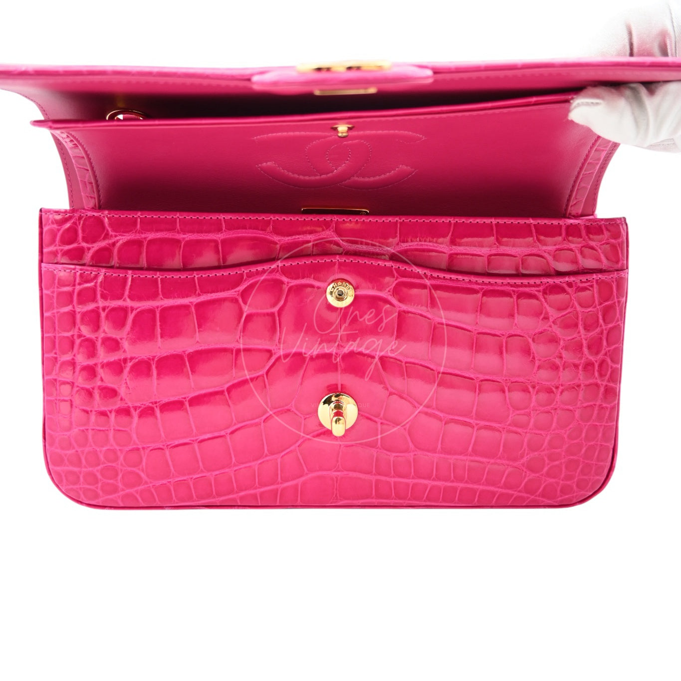 Chanel Shiny Alligator Medium Classic Flap Bag GHW Pink Series 27