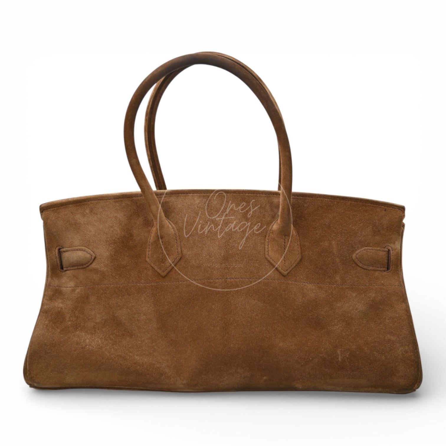 Hermes Birkin Shoulder Doblis Suede Brown Bag PHW Brown Square R