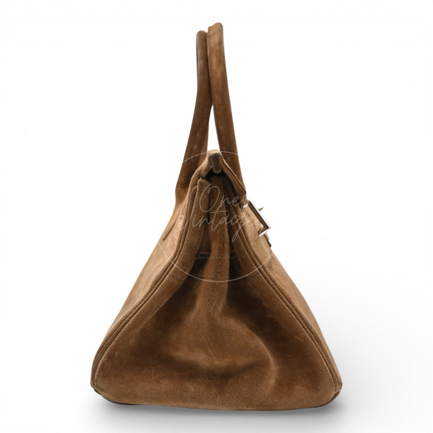 Hermes Birkin Shoulder Doblis Suede Brown Bag PHW Brown Square R